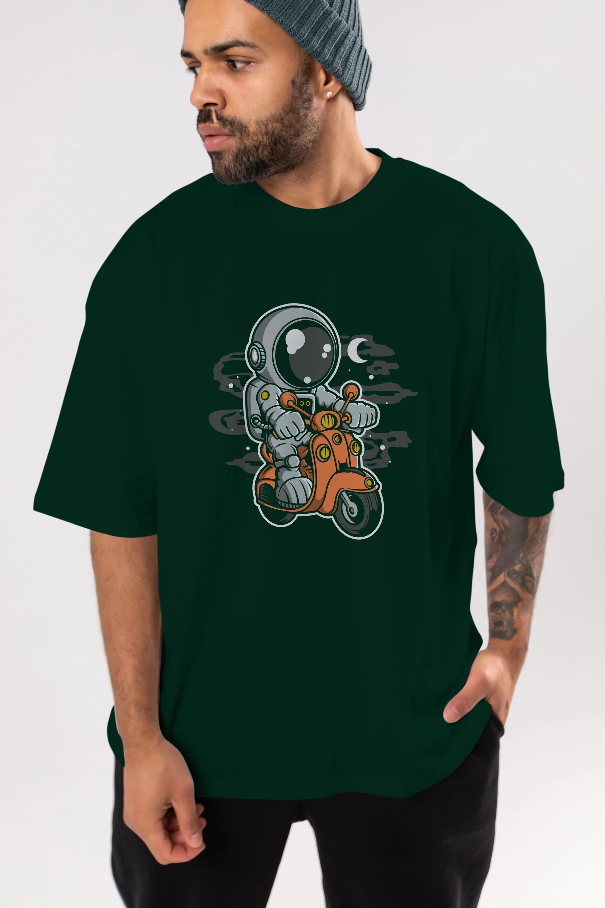 Astronaut Scooter Ön Baskılı Oversize t-shirt Erkek Kadın Unisex