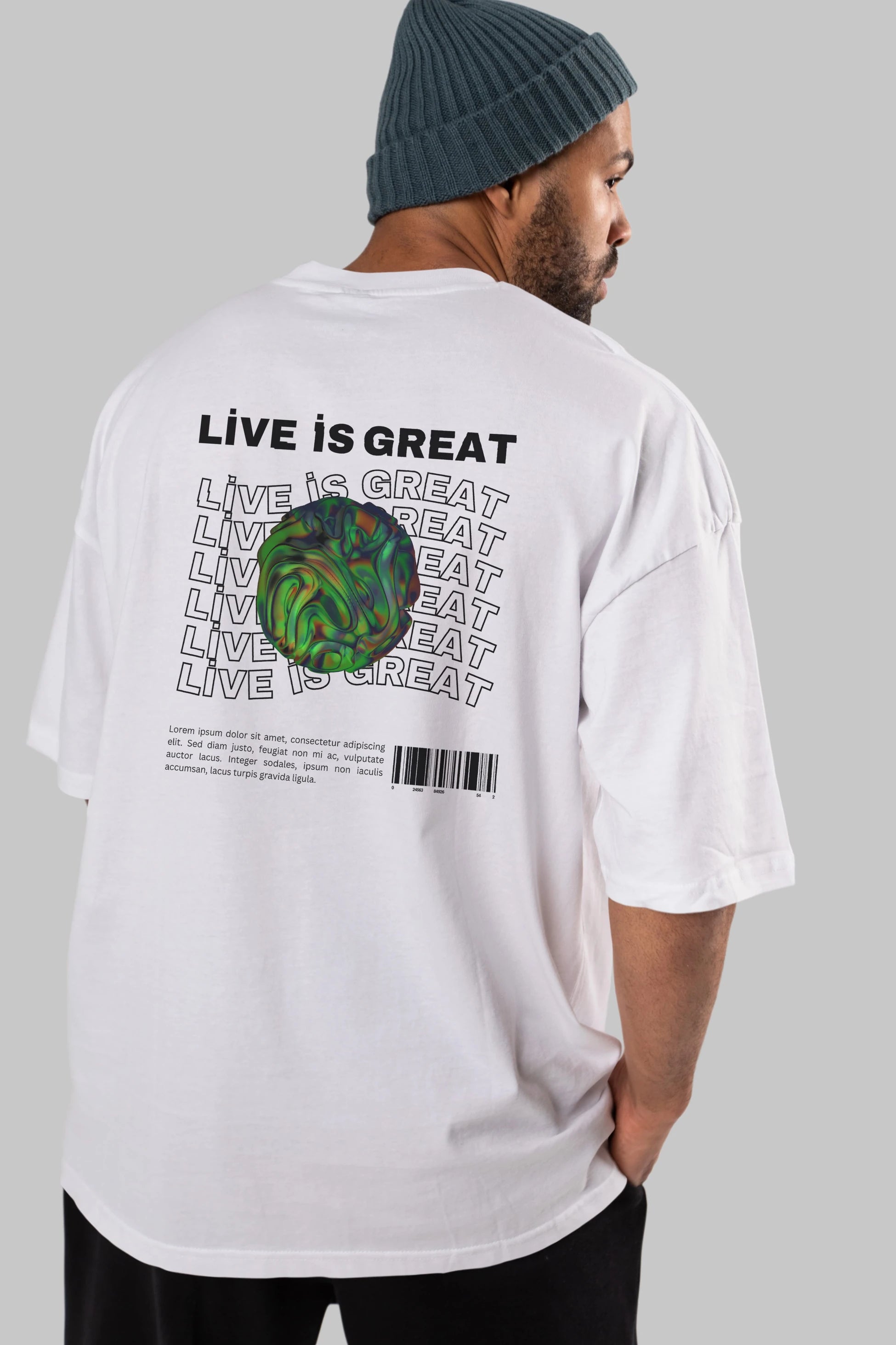 Live is Great Yazılı Arka Baskılı Oversize t-shirt Erkek Kadın Unisex