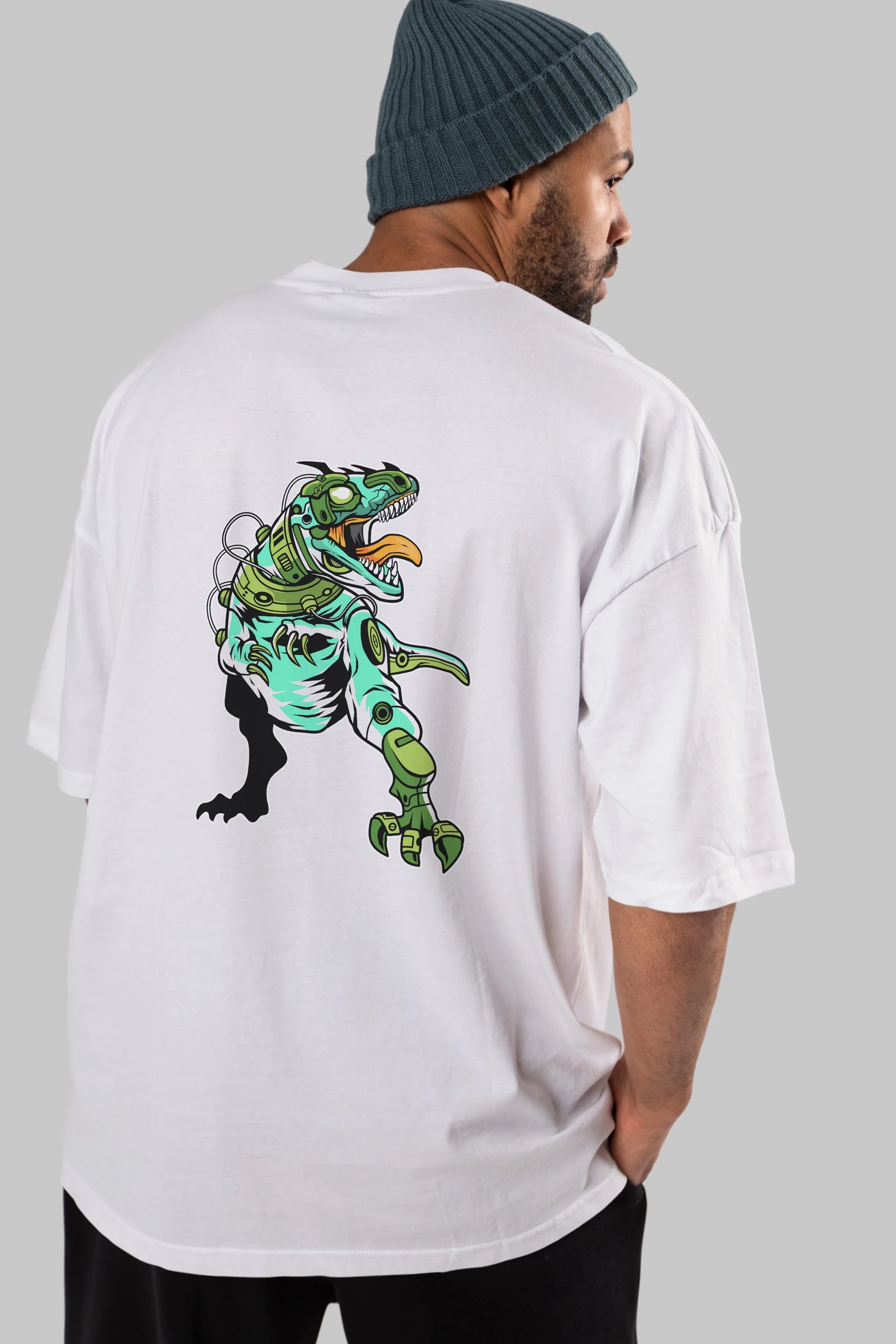 Trex Robot Arka Baskılı Oversize t-shirt Erkek Kadın Unisex %100 Pamuk tişort