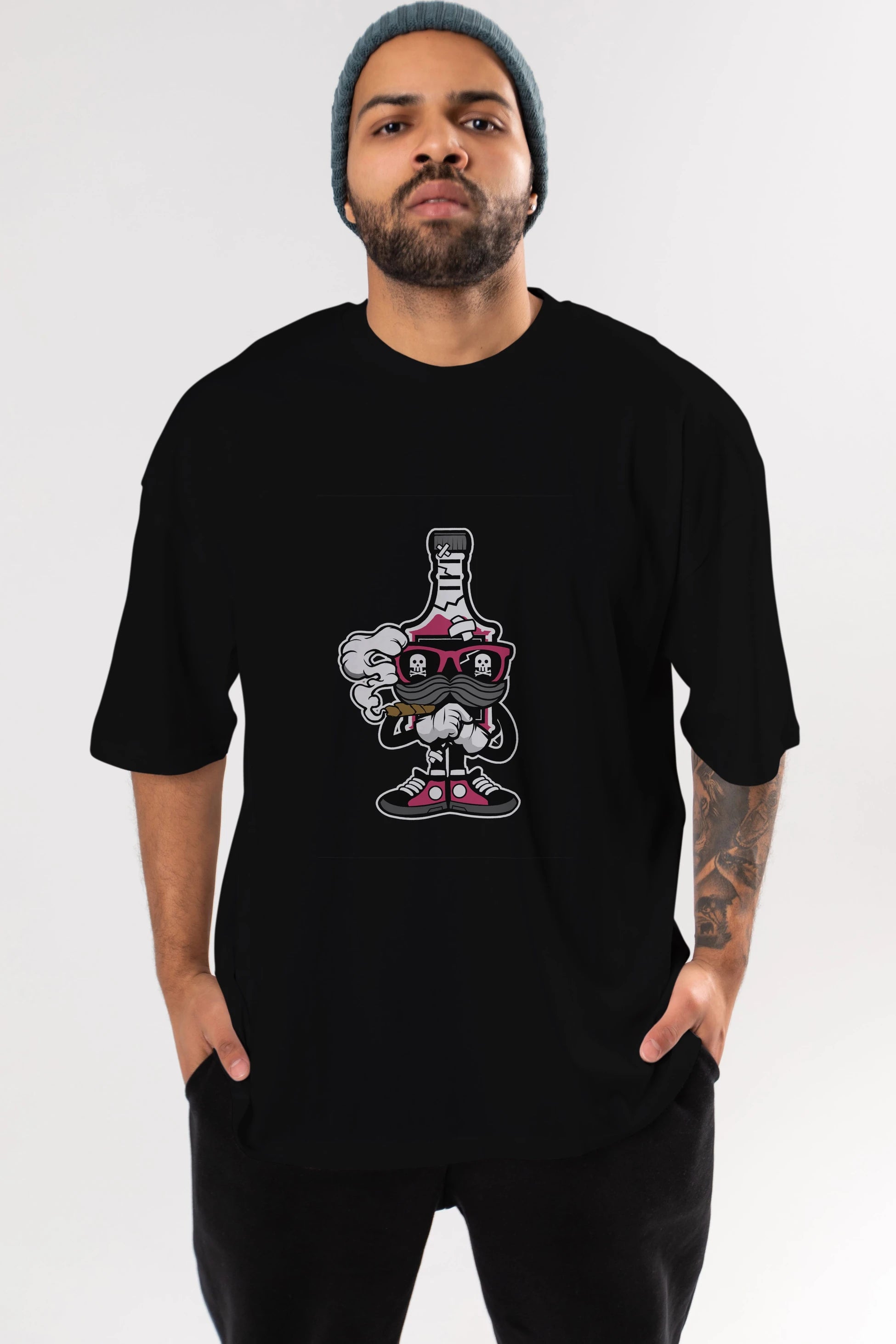 Vodka Bottle Ön Baskılı Oversize t-shirt Erkek Kadın Unisex %100 Pamuk tişort