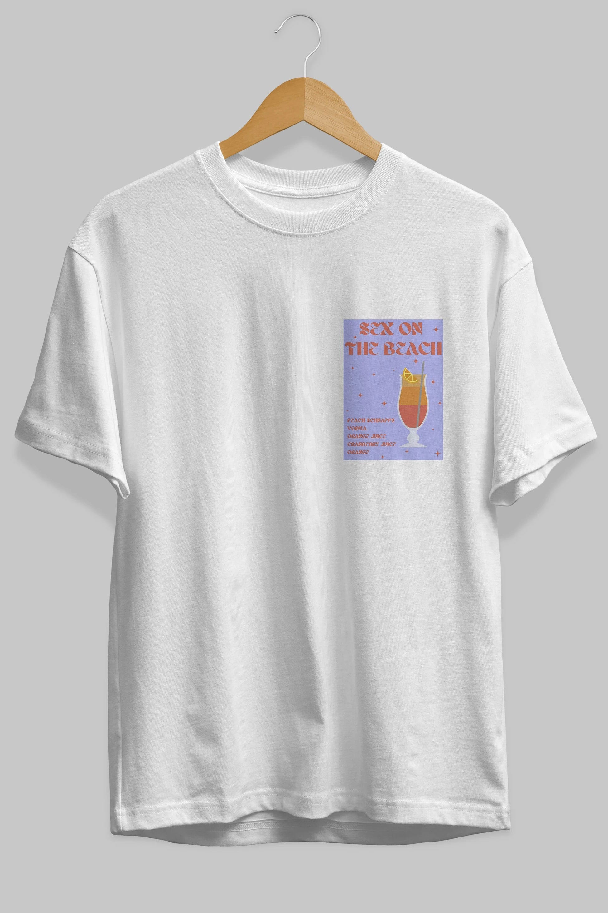 Sex On The Beach Ön Sol Baskılı Oversize t-shirt Erkek Kadın Unisex %100 Pamuk Bisiklet Yaka tişort