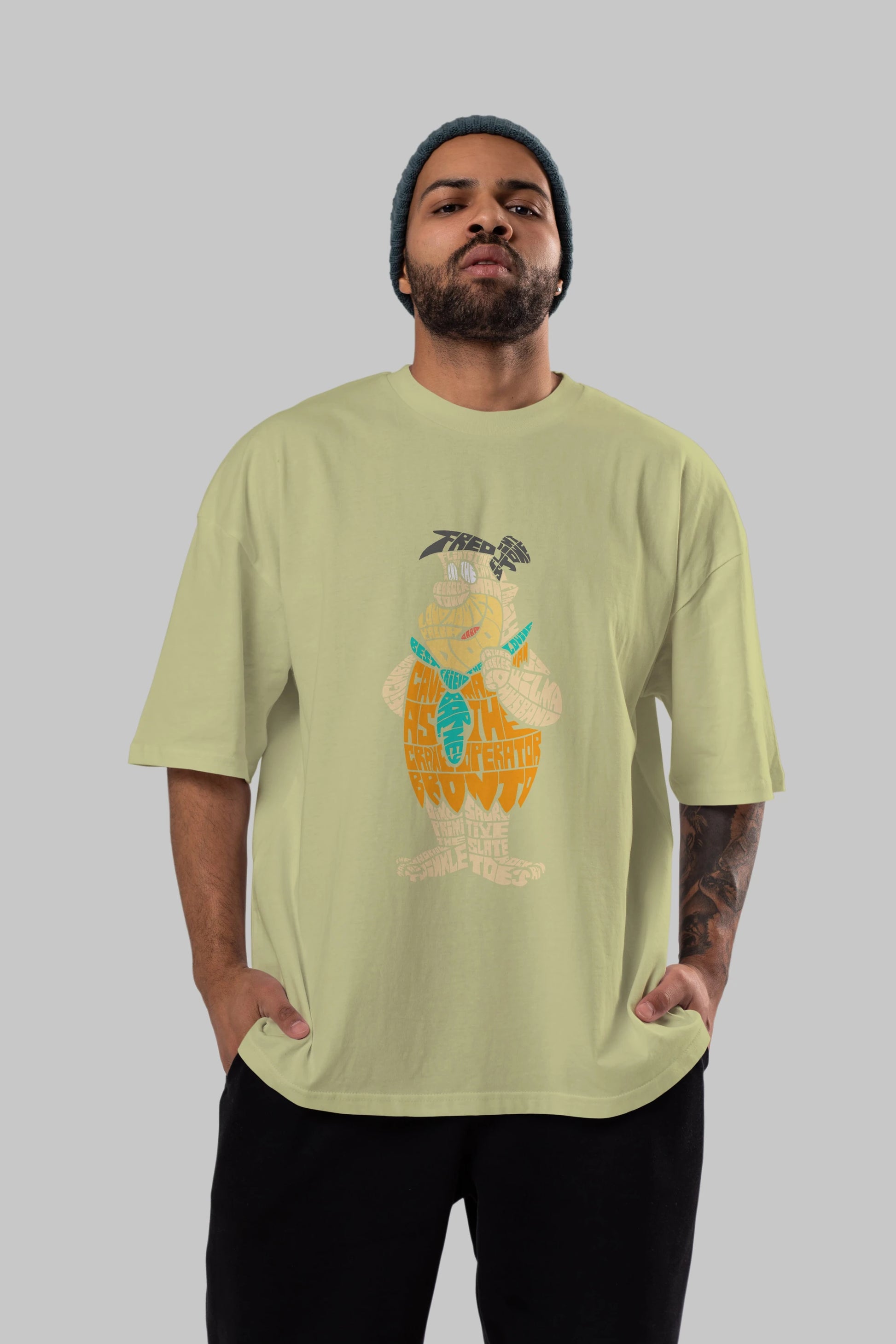 Fred Flintstone Ön Baskılı Oversize t-shirt %100 pamuk Erkek Kadın Unisex