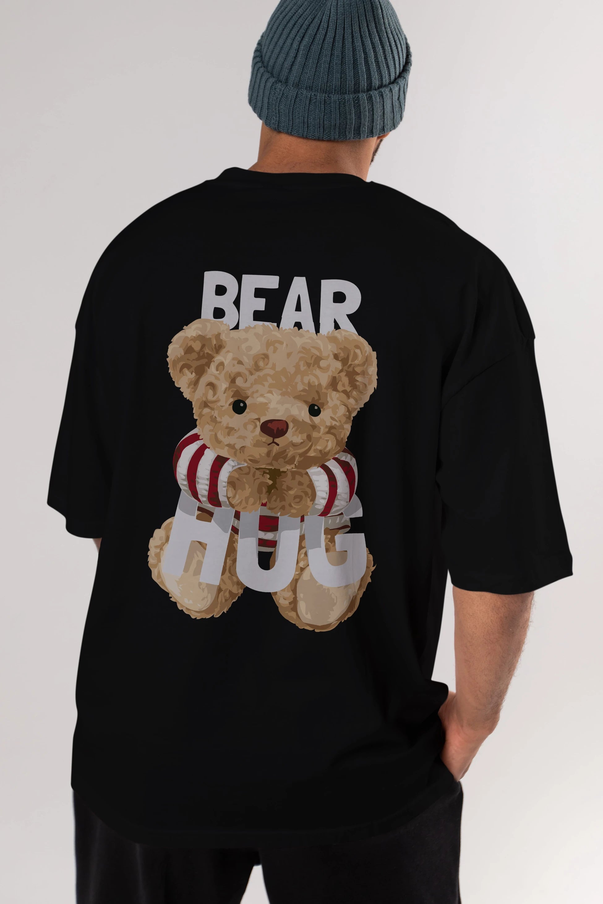 Teddy Bear Hug Arka Baskılı Oversize t-shirt Erkek Kadın Unisex %100 Pamuk