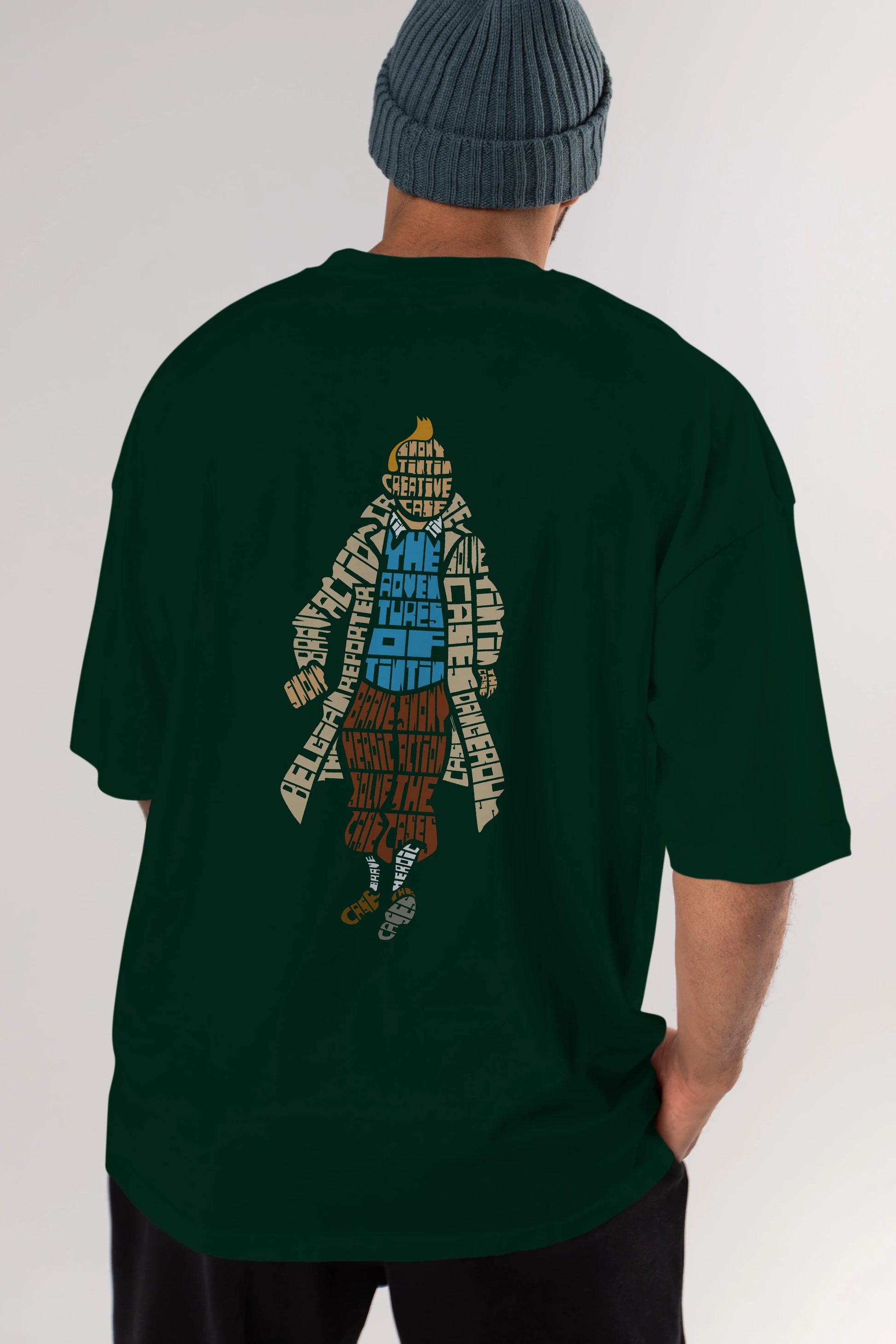 Tin Tin Arka Baskılı Oversize t-shirt %100 pamuk Erkek Kadın Unisex