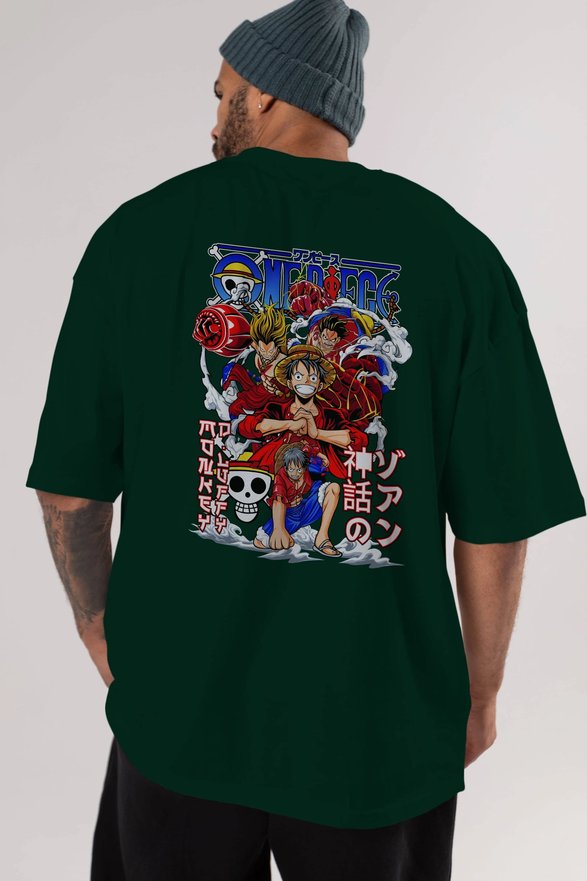 MONKEY D. LUFF-ONE PIECE 2 Anime Arka Baskılı Oversize t-shirt Erkek Kadın Unisex