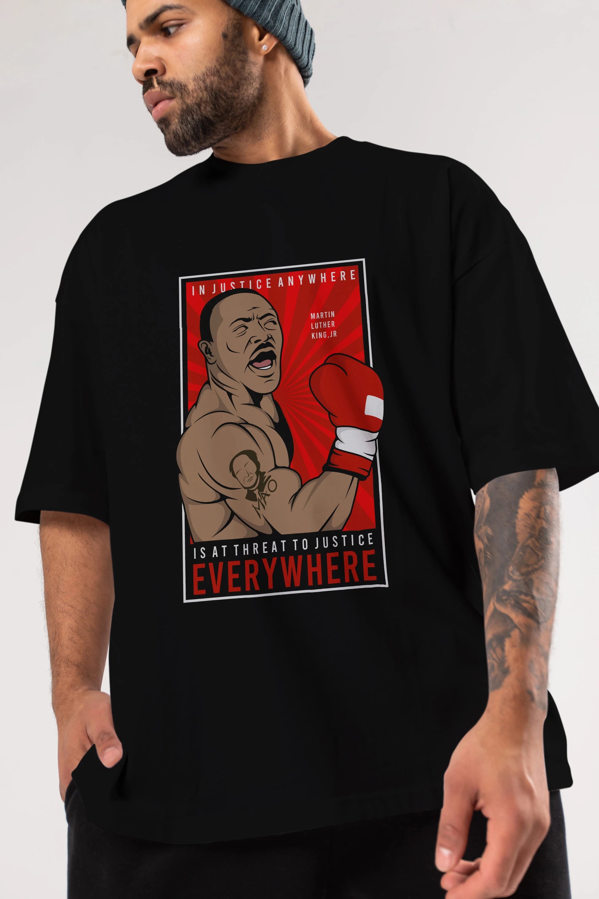 Luther King Boxer Ön Baskılı Oversize t-shirt Erkek Kadın Unisex %100 Pamuk tişort