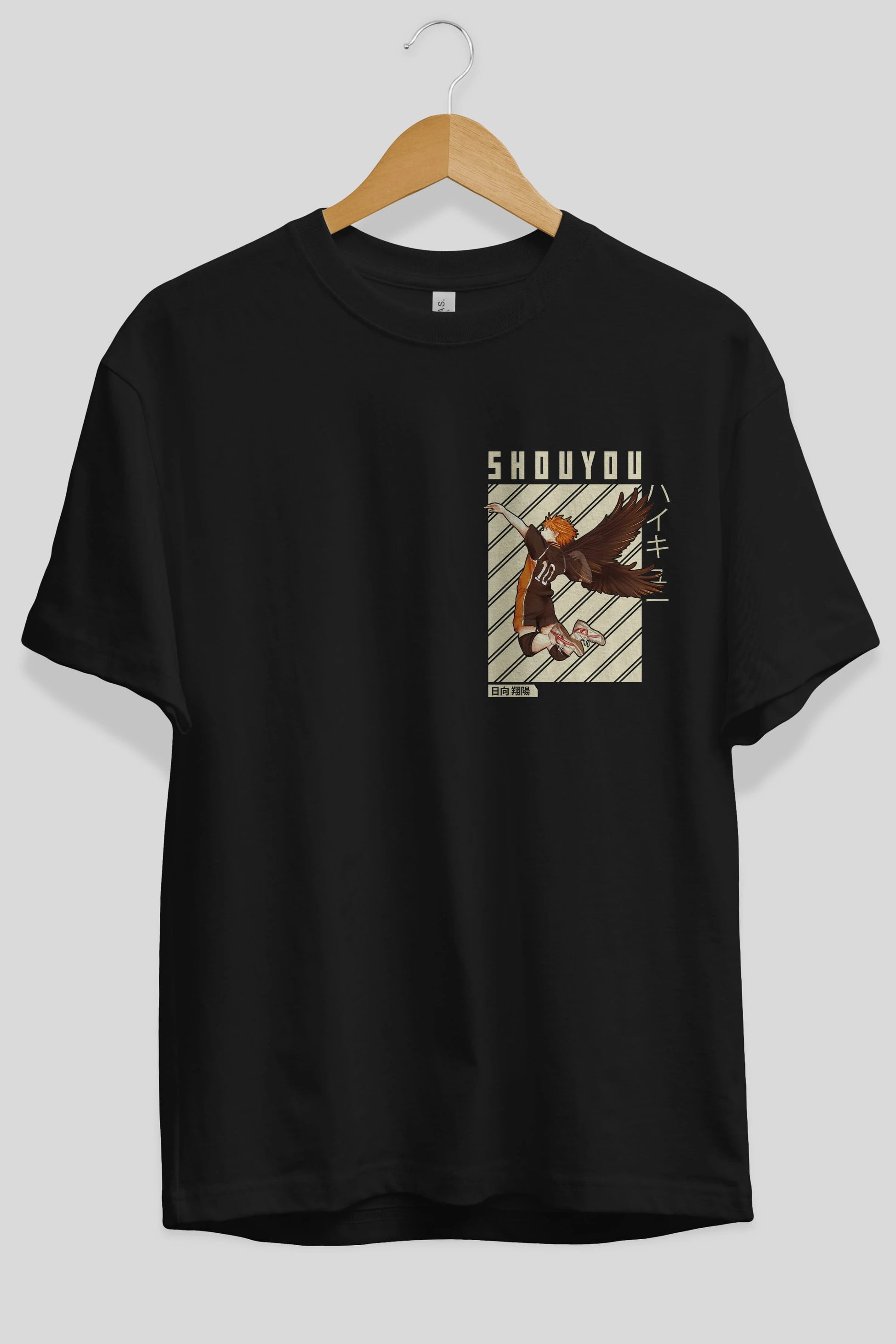Shouyou Hinata 3 Ön Sol Baskılı Oversize t-shirt Erkek Kadın Unisex %100 Pamuk Bisiklet Yaka tişort