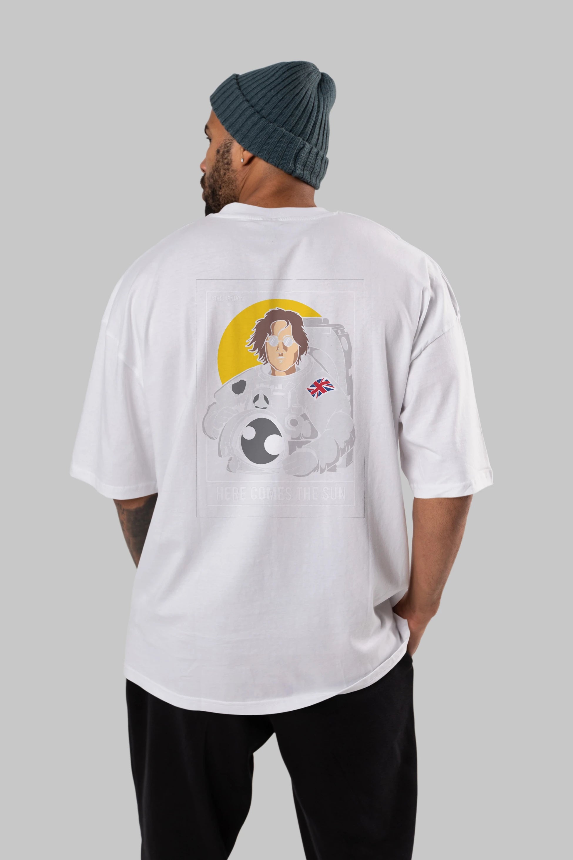 John Lennon Astronot Arka Baskılı Oversize t-shirt Erkek Kadın Unisex %100 Pamuk tişort