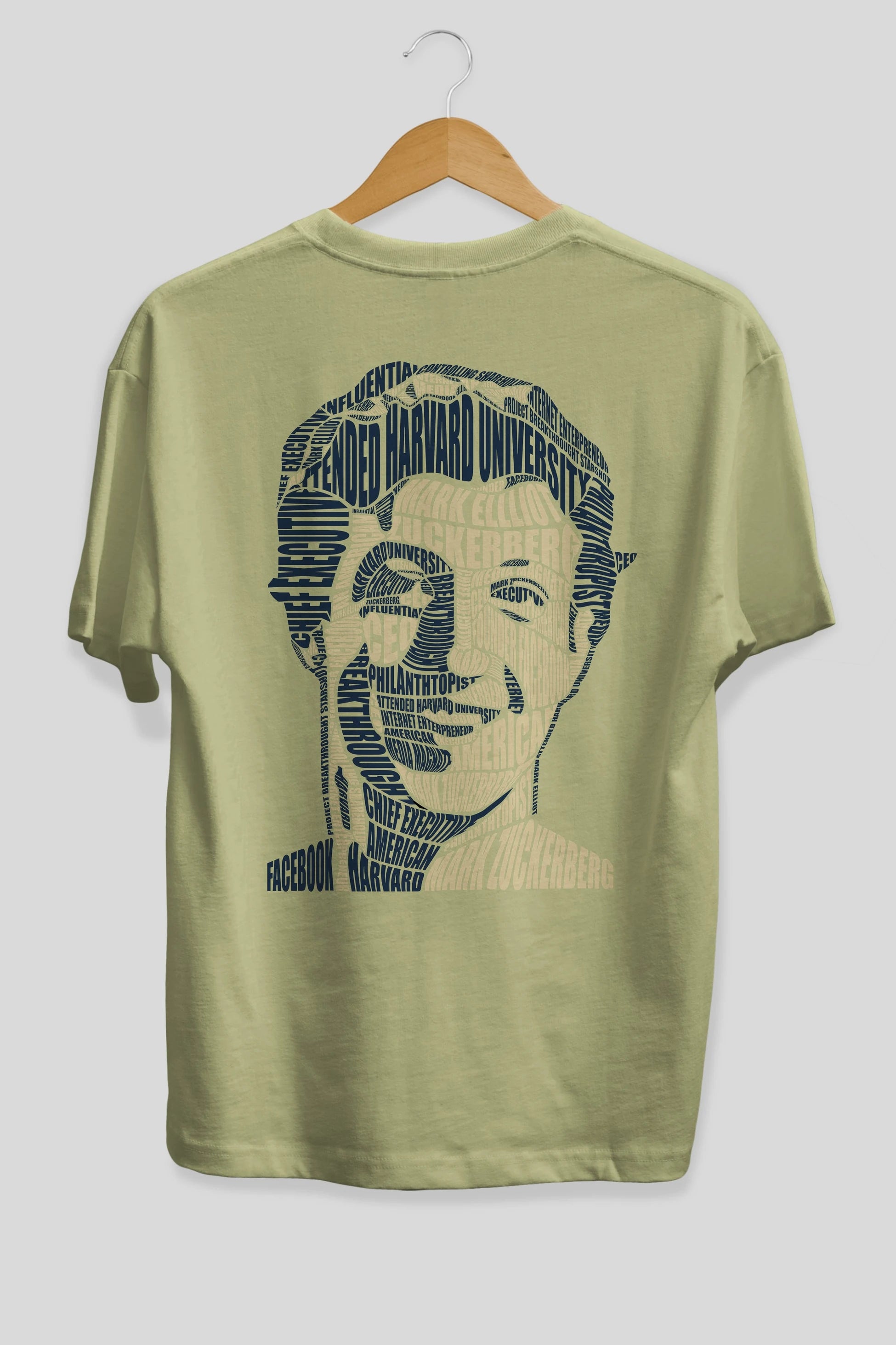 Mark Zuckerberg Calligram Arka Baskılı Oversize t-shirt %100 pamuk Erkek Kadın Unisex