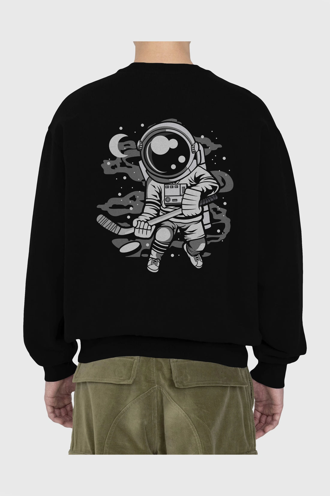 Hockey Player Astronaut Arka Baskılı Oversize Sweatshirt Erkek Kadın Unisex