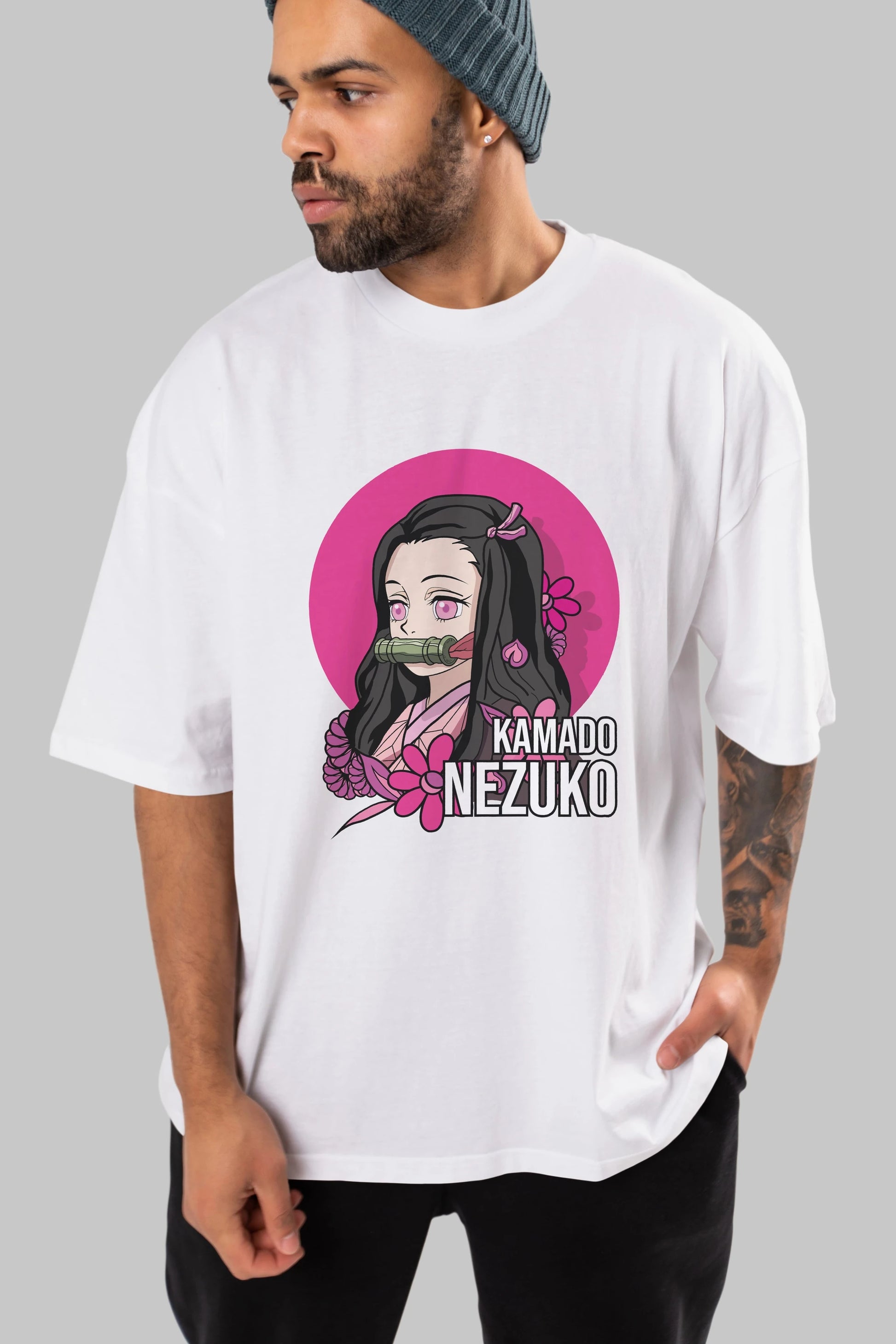 Nezuko Kamado 2 Anime Ön Baskılı Oversize t-shirt %100 pamuk Erkek Kadın Unisex
