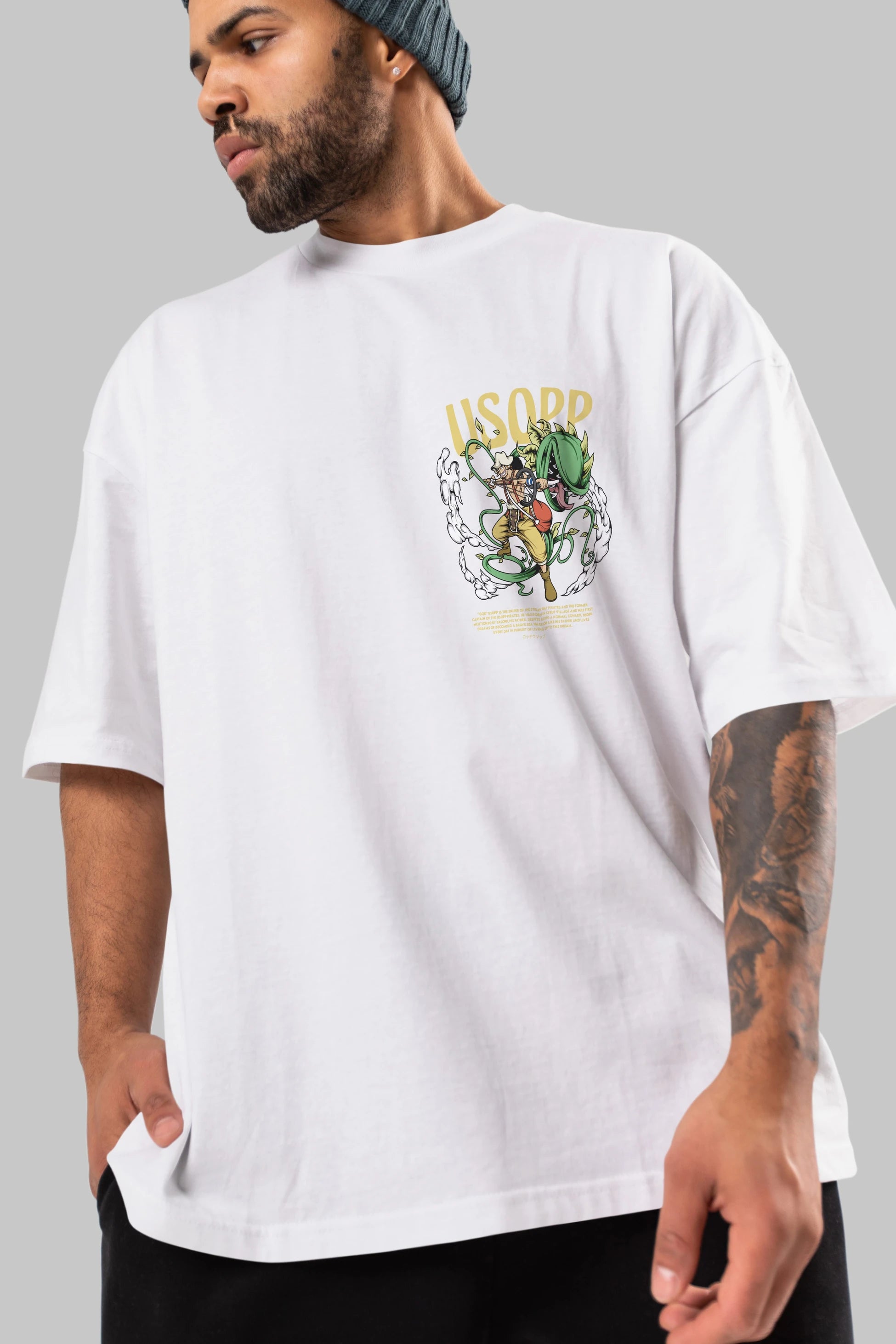 Usopp Ön Sol Baskılı Oversize t-shirt Erkek Kadın Unisex %100 Pamuk Bisiklet Yaka tişort