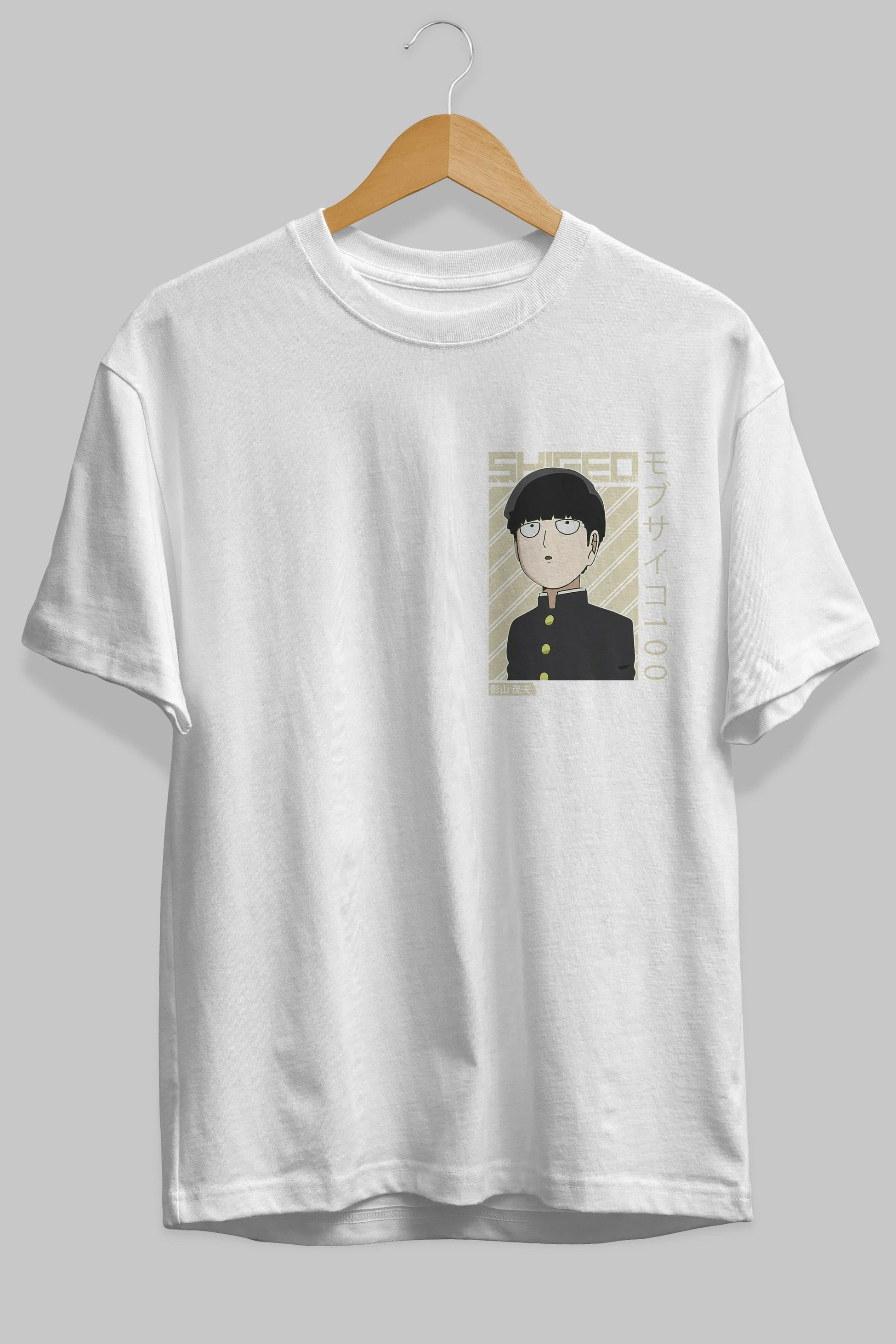 Shigeo Kageyama 2 Ön Sol Baskılı Oversize t-shirt Erkek Kadın Unisex %100 Pamuk Bisiklet Yaka tişort