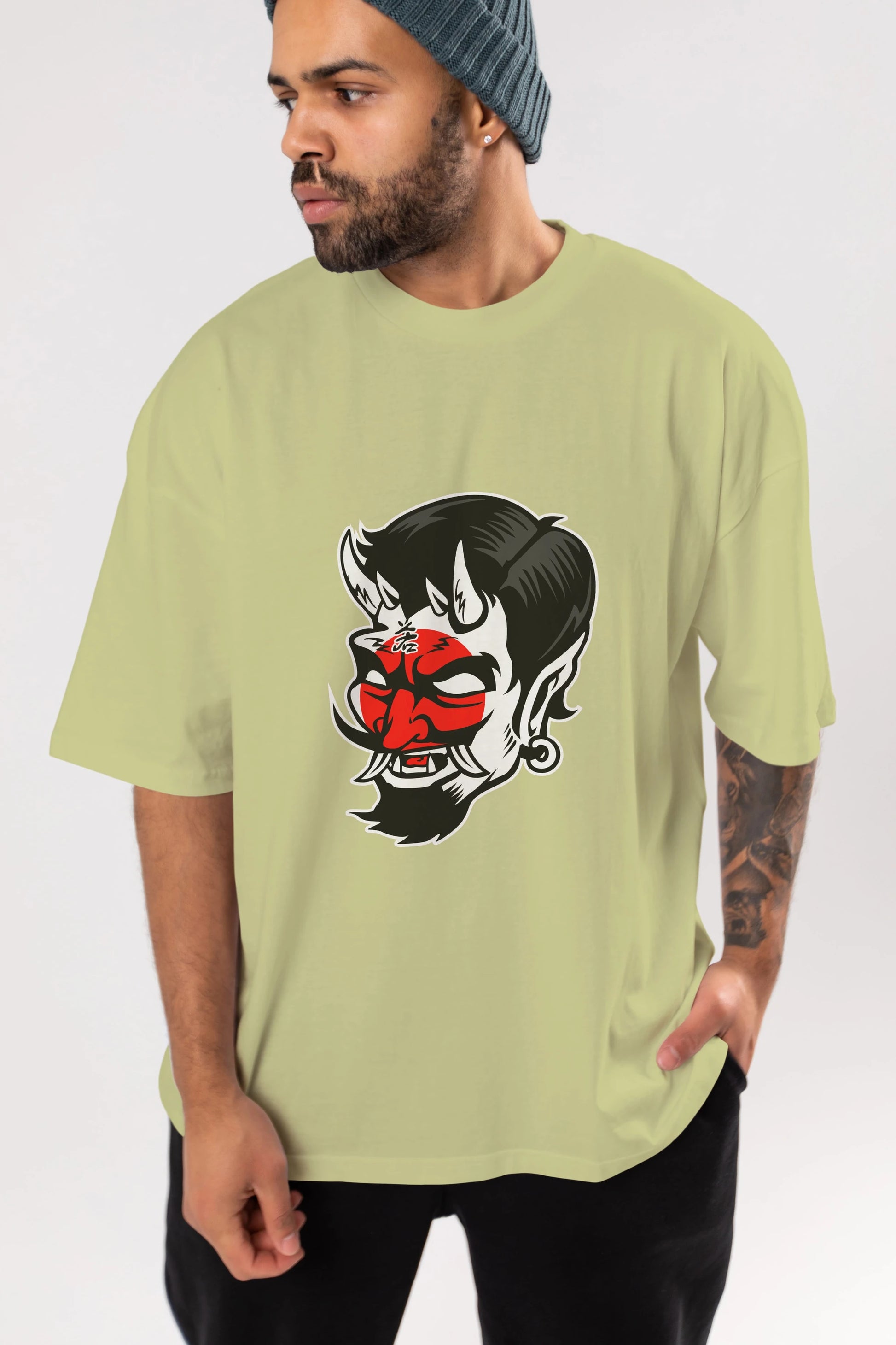 Japanese Devil Ön Baskılı Oversize t-shirt Erkek Kadın Unisex %100 Pamuk tişort