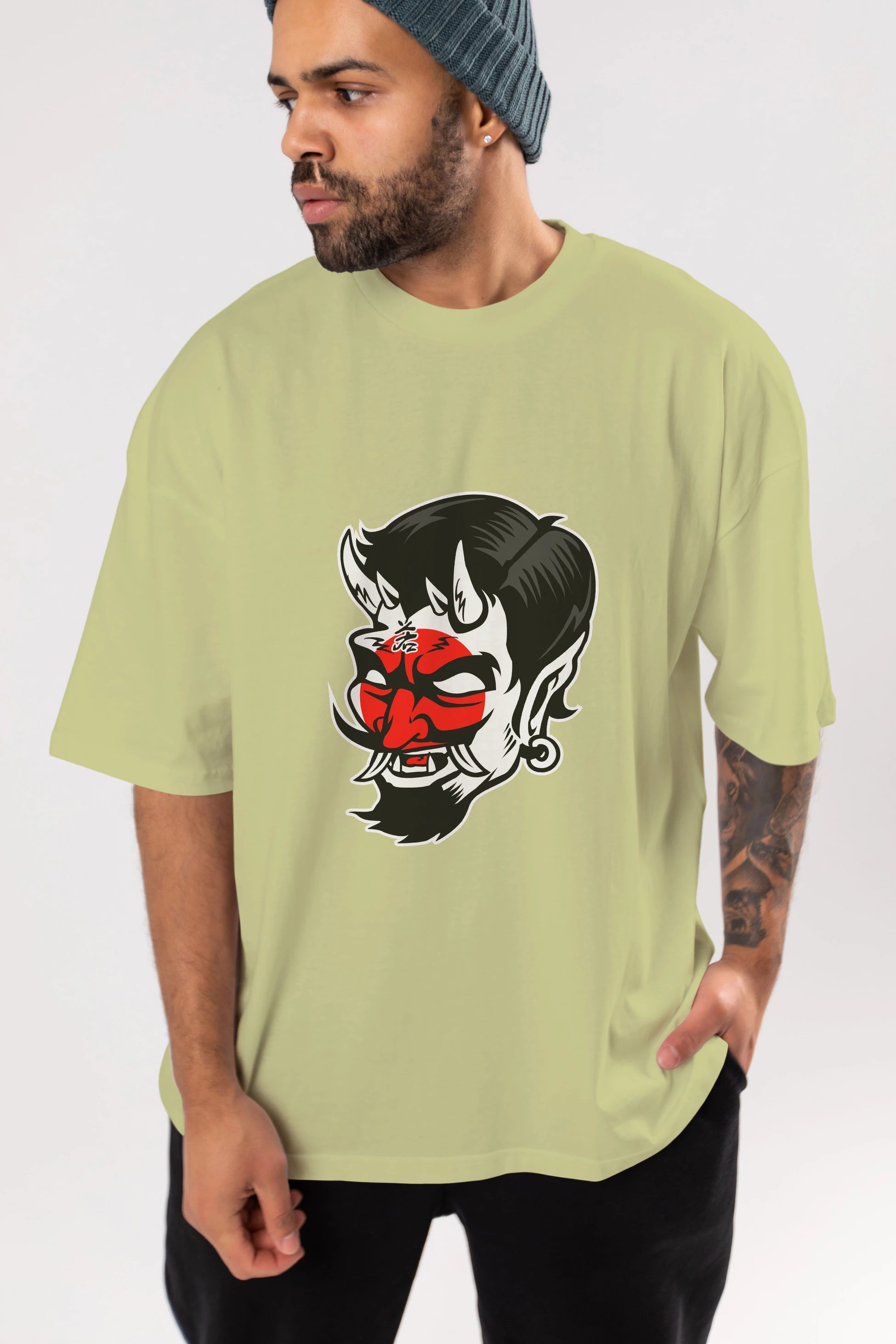 Japanese Devil Ön Baskılı Oversize t-shirt Erkek Kadın Unisex %100 Pamuk tişort