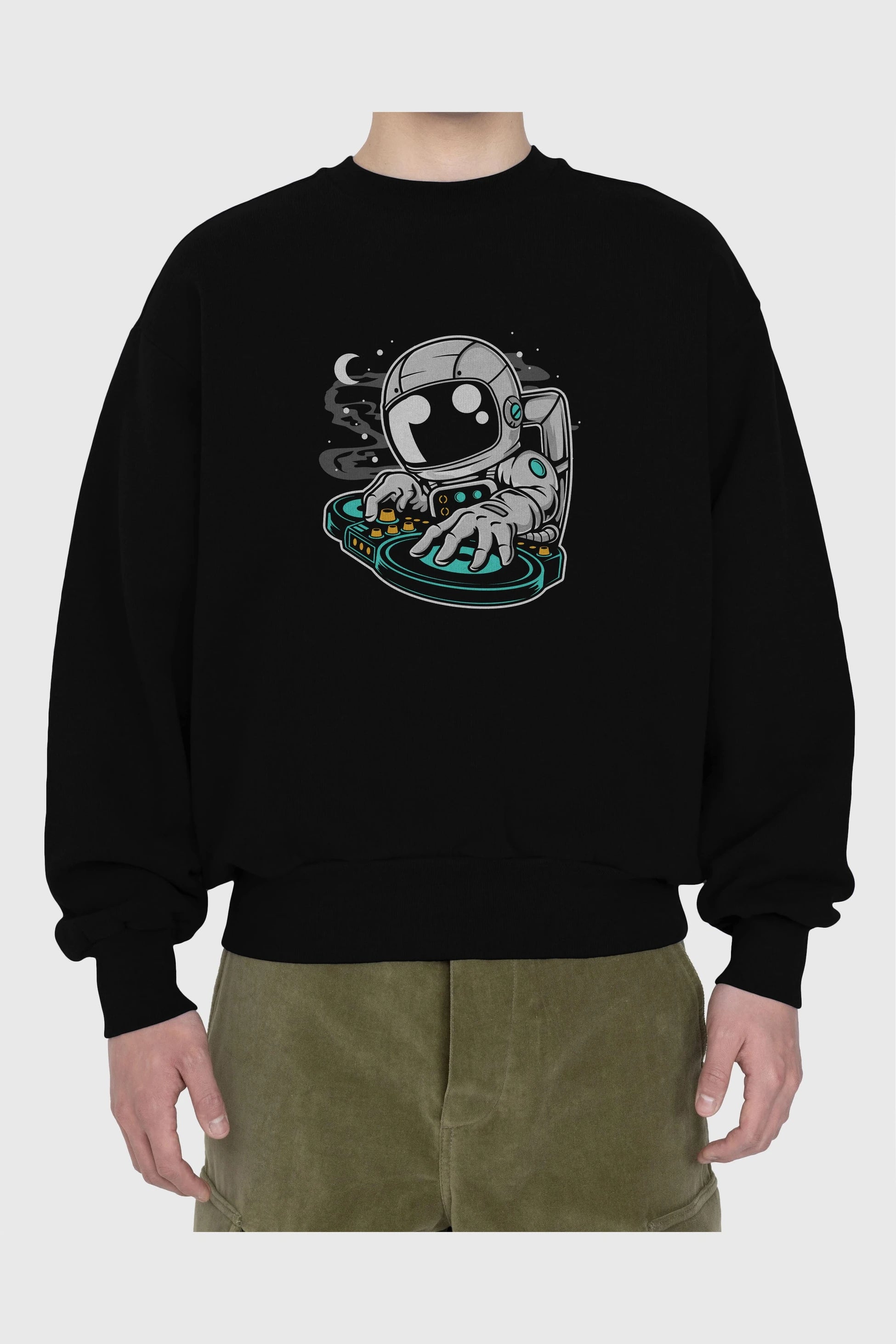 Astronaut DJ Ön Baskılı Oversize Sweatshirt Erkek Kadın Unisex