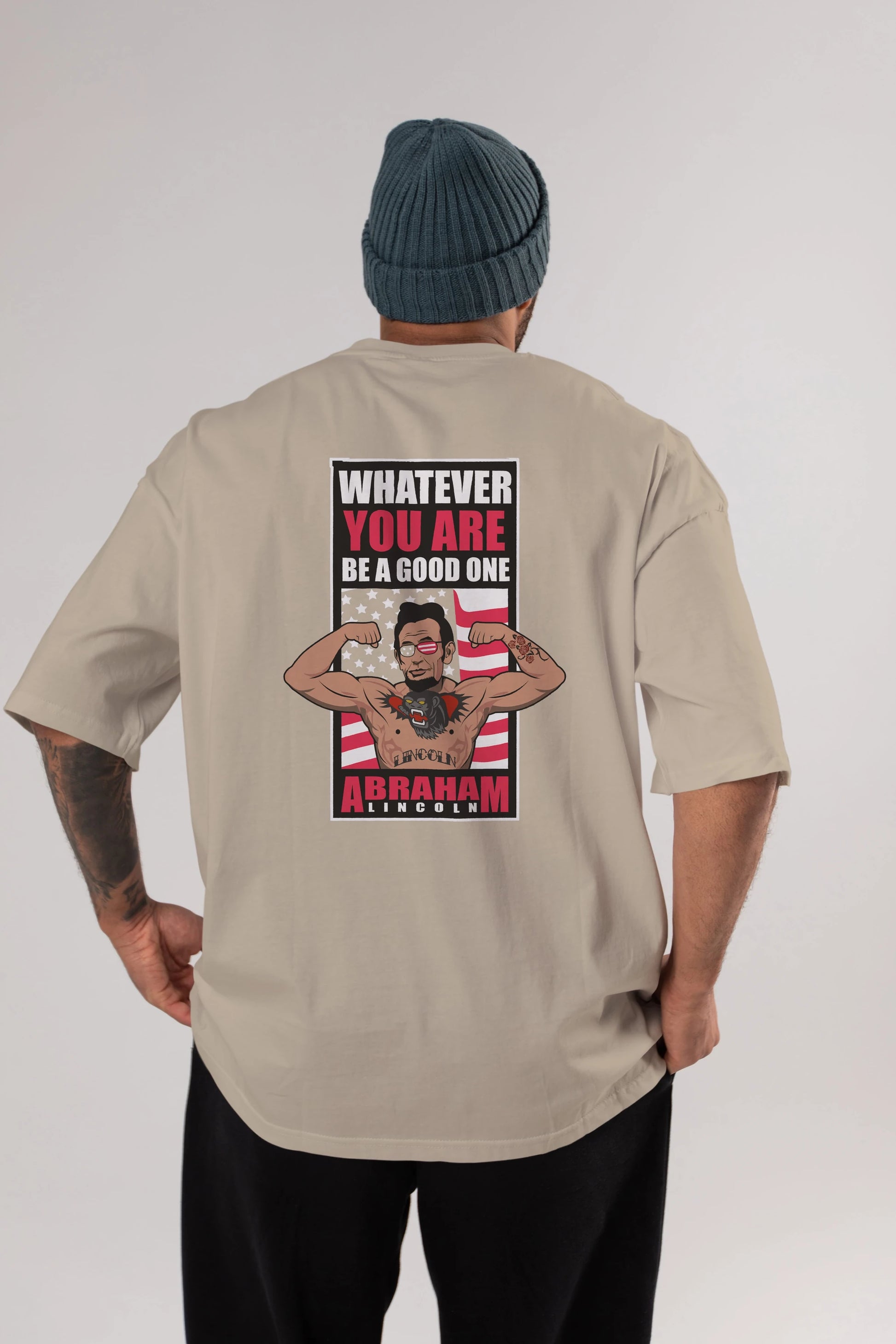 Lincoln Fighter Arka Baskılı Oversize t-shirt Erkek Kadın Unisex %100 Pamuk tişort