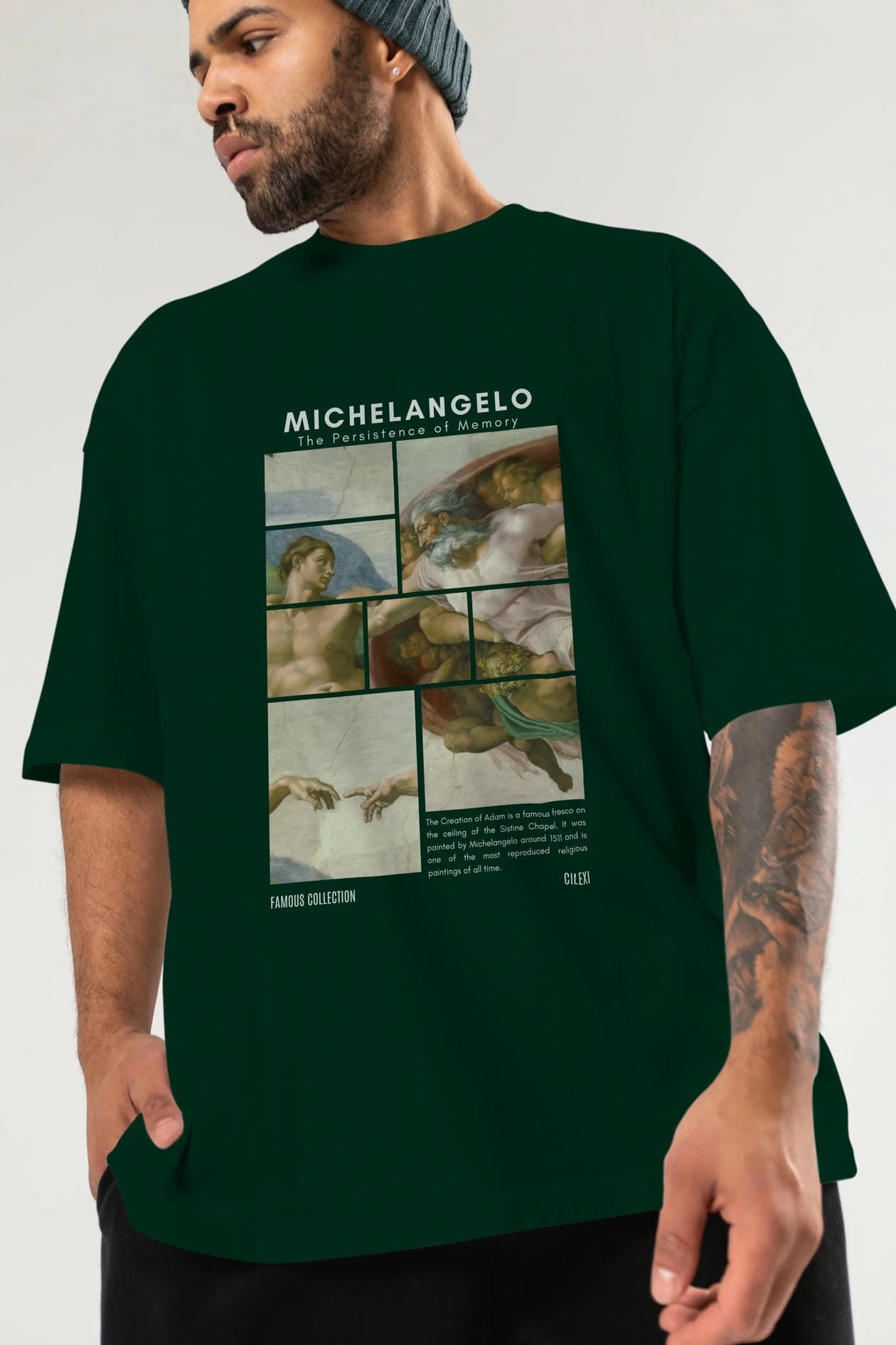 Michelangelo ön Baskılı Oversize t-shirt Erkek Kadın Bisiklet Yaka Pamuk tişort