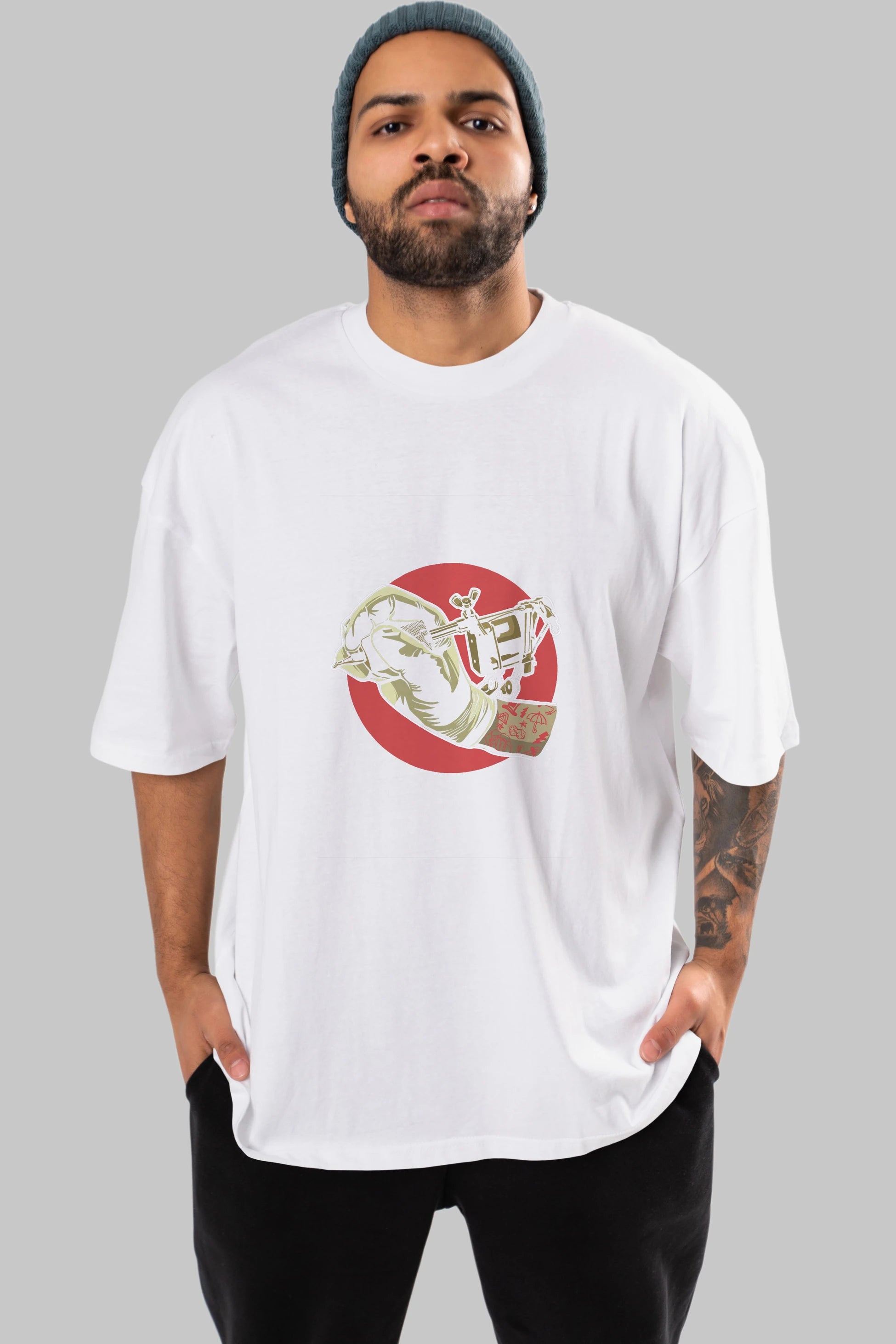 Tattoo Machine ] Ön Baskılı Oversize t-shirt Erkek Kadın Unisex %100 Pamuk tişort