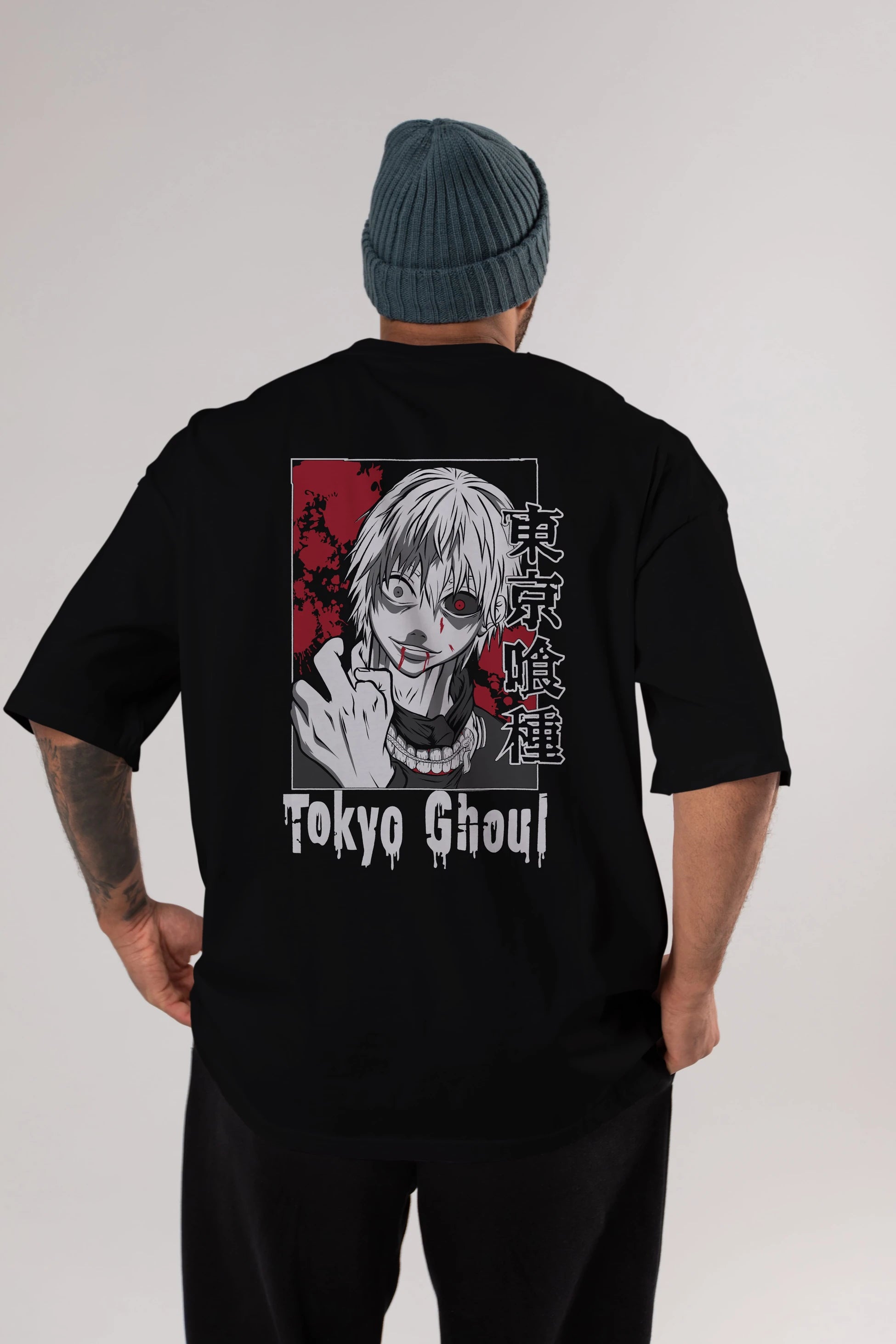 Kaneki Ken TOKYO GHOUL Anime Arka Baskılı Oversize t-shirt Erkek Kadın Unisex