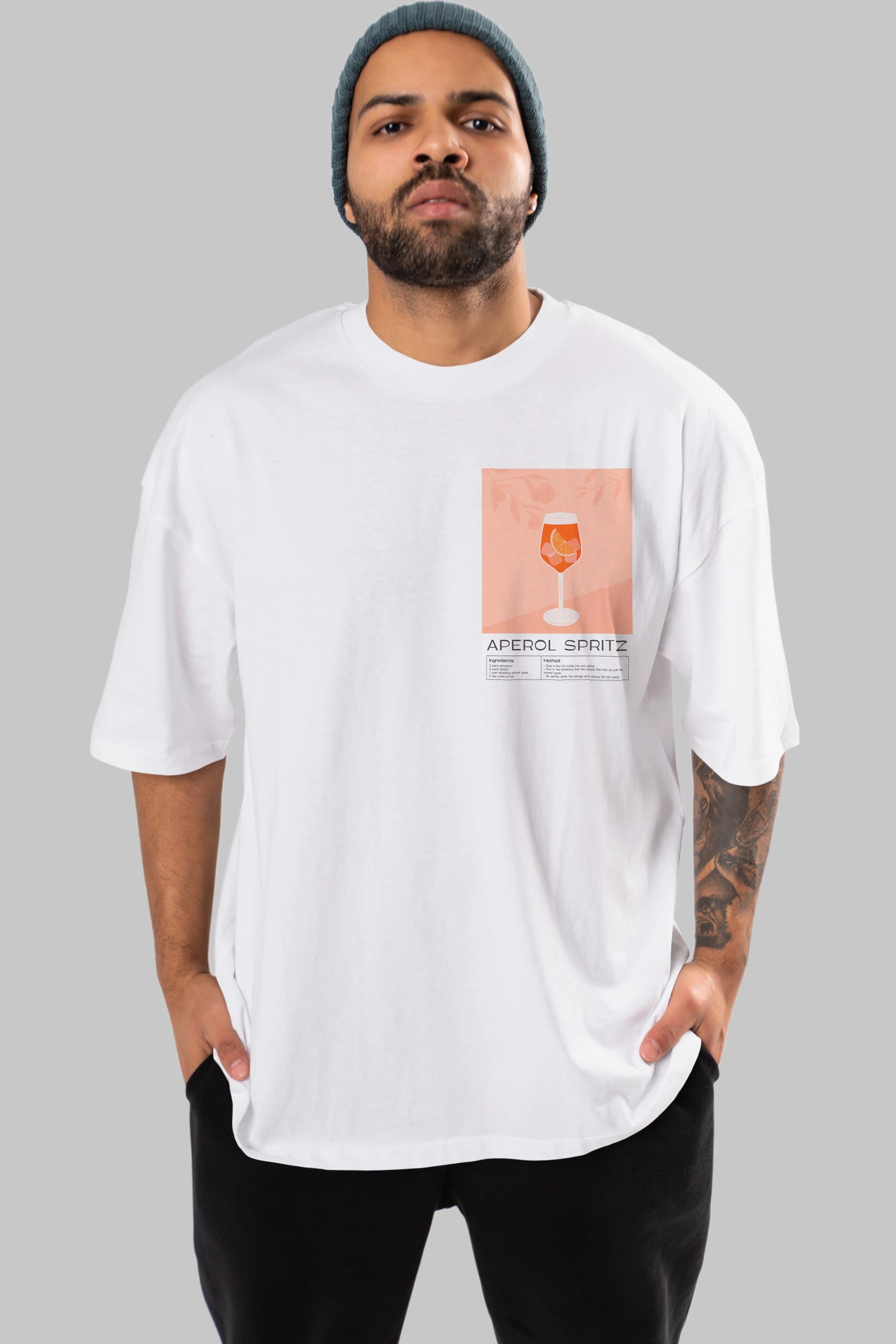 Aperol Spritz 7 Ön Sol Baskılı Oversize t-shirt Erkek Kadın Unisex %100 Pamuk Bisiklet Yaka tişort