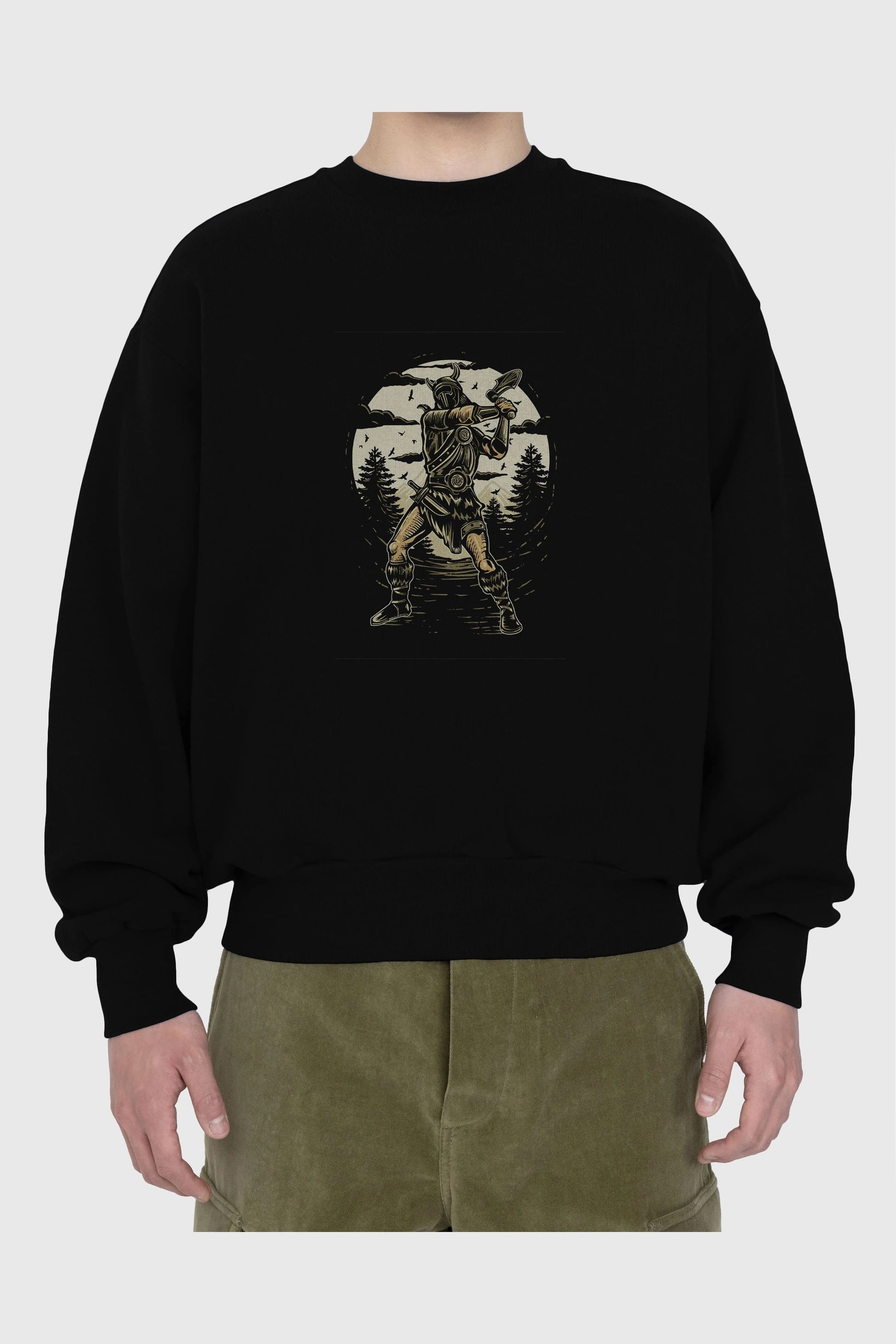 Viking Ön Baskılı Oversize Sweatshirt Erkek Kadın Unisex