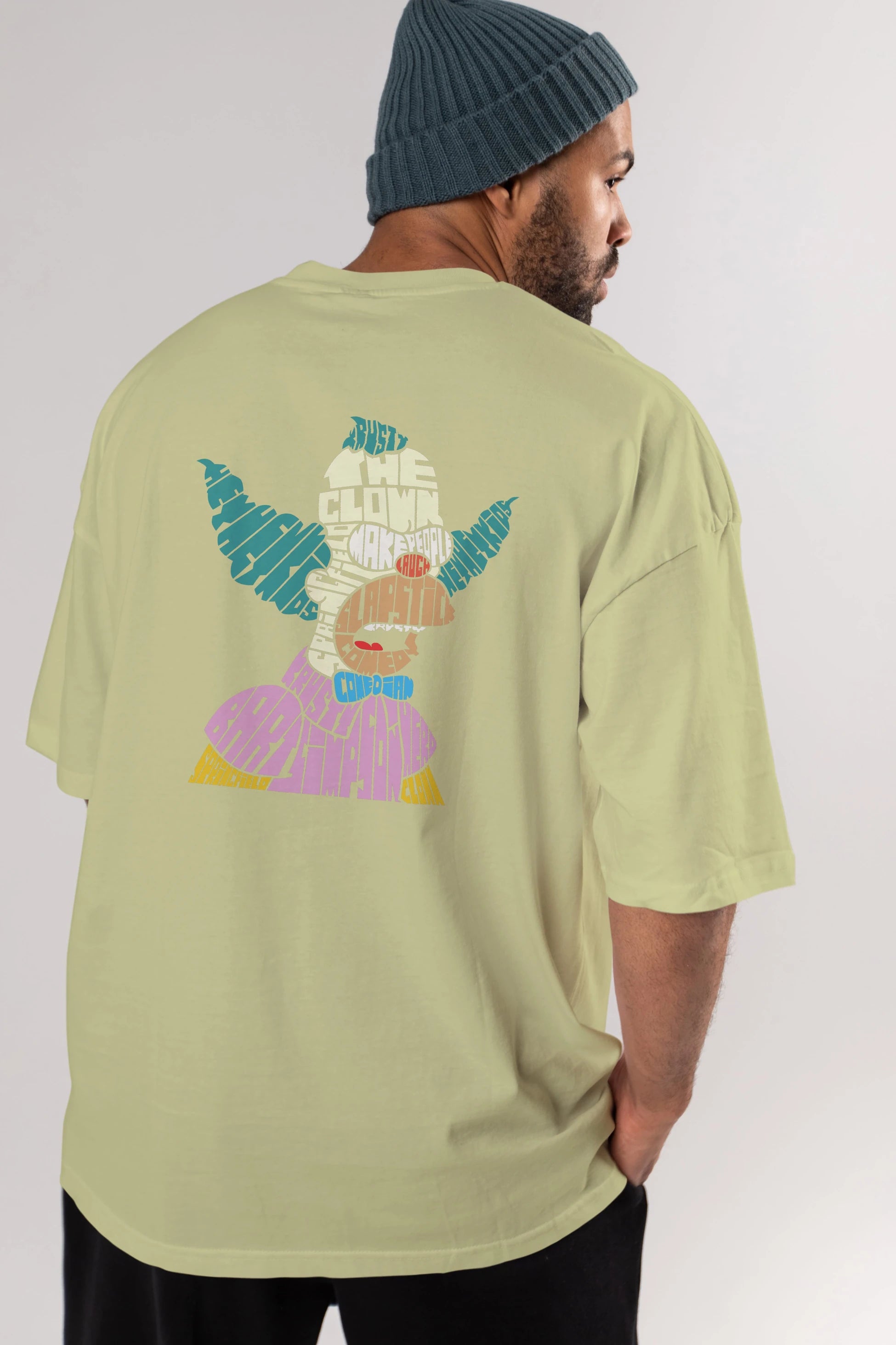 Krusty Clown Arka Baskılı Oversize t-shirt %100 pamuk Erkek Kadın Unisex
