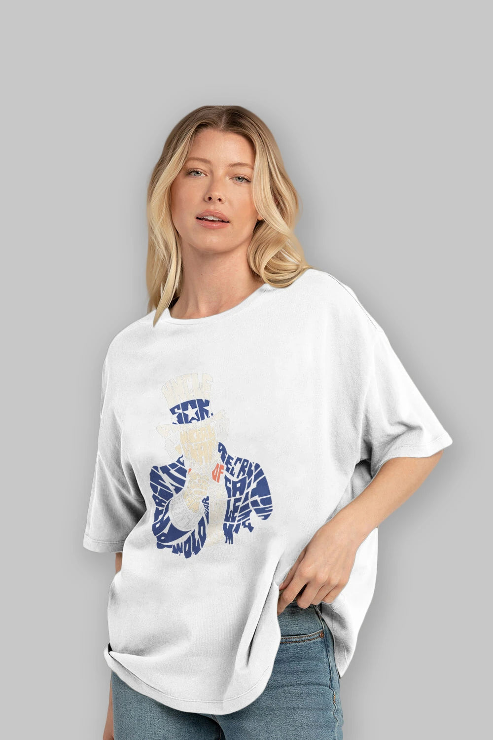 Uncle Sam Ön Baskılı Oversize t-shirt %100 pamuk Erkek Kadın Unisex