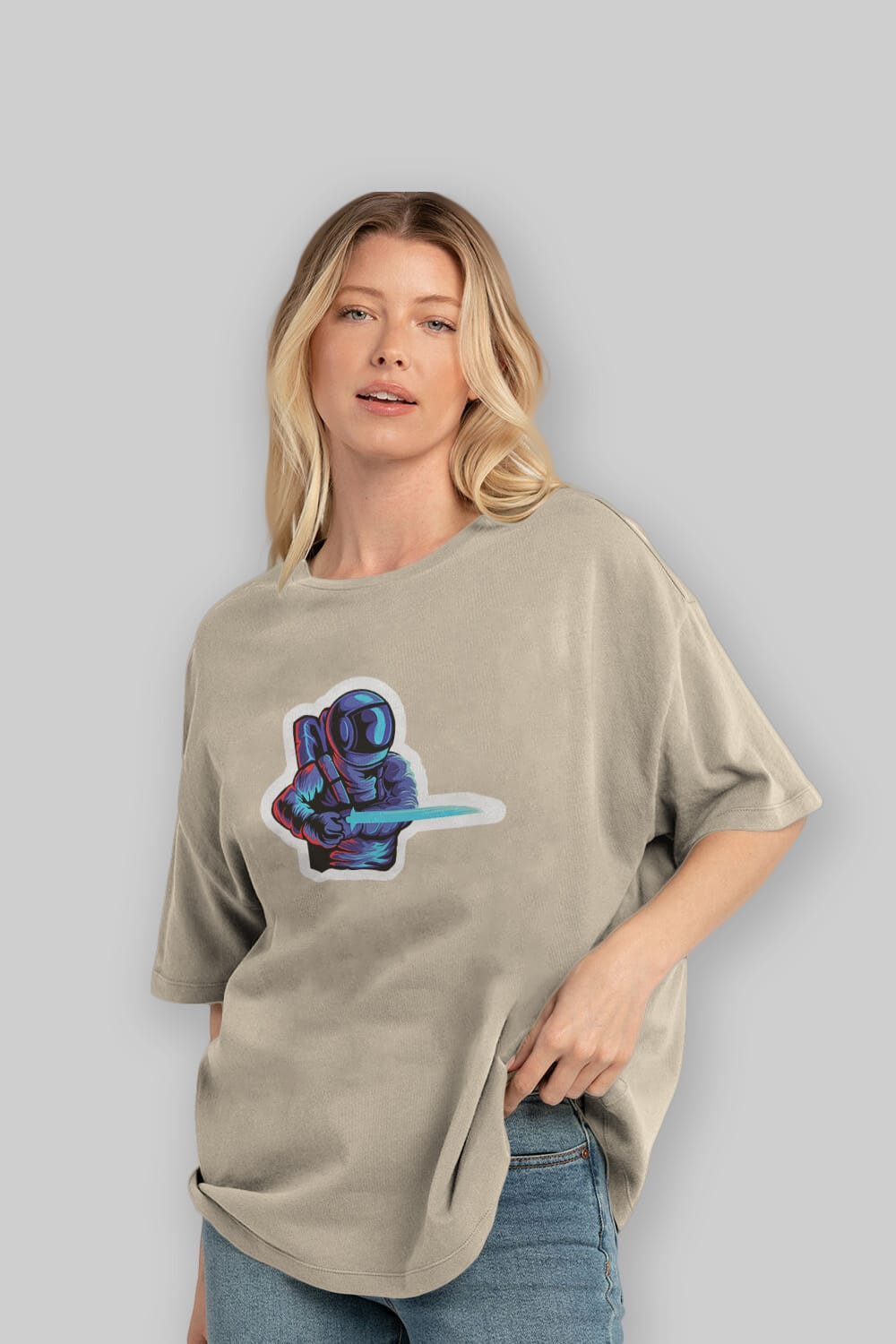 Astro Knight Sticker Ön Baskılı Oversize t-shirt Erkek Kadın Unisex
