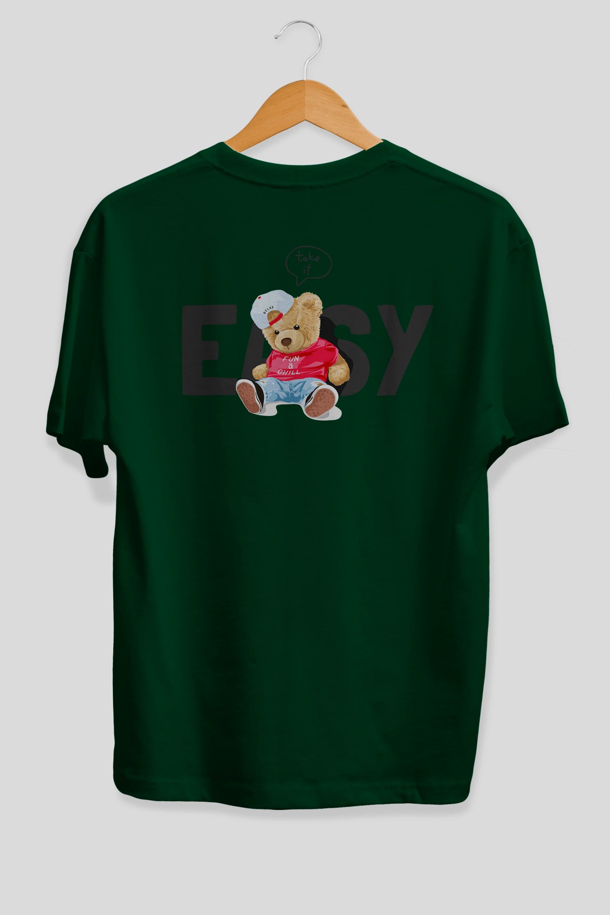 Teddy Bear Easy Arka Baskılı Oversize t-shirt Erkek Kadın Unisex %100 Pamuk