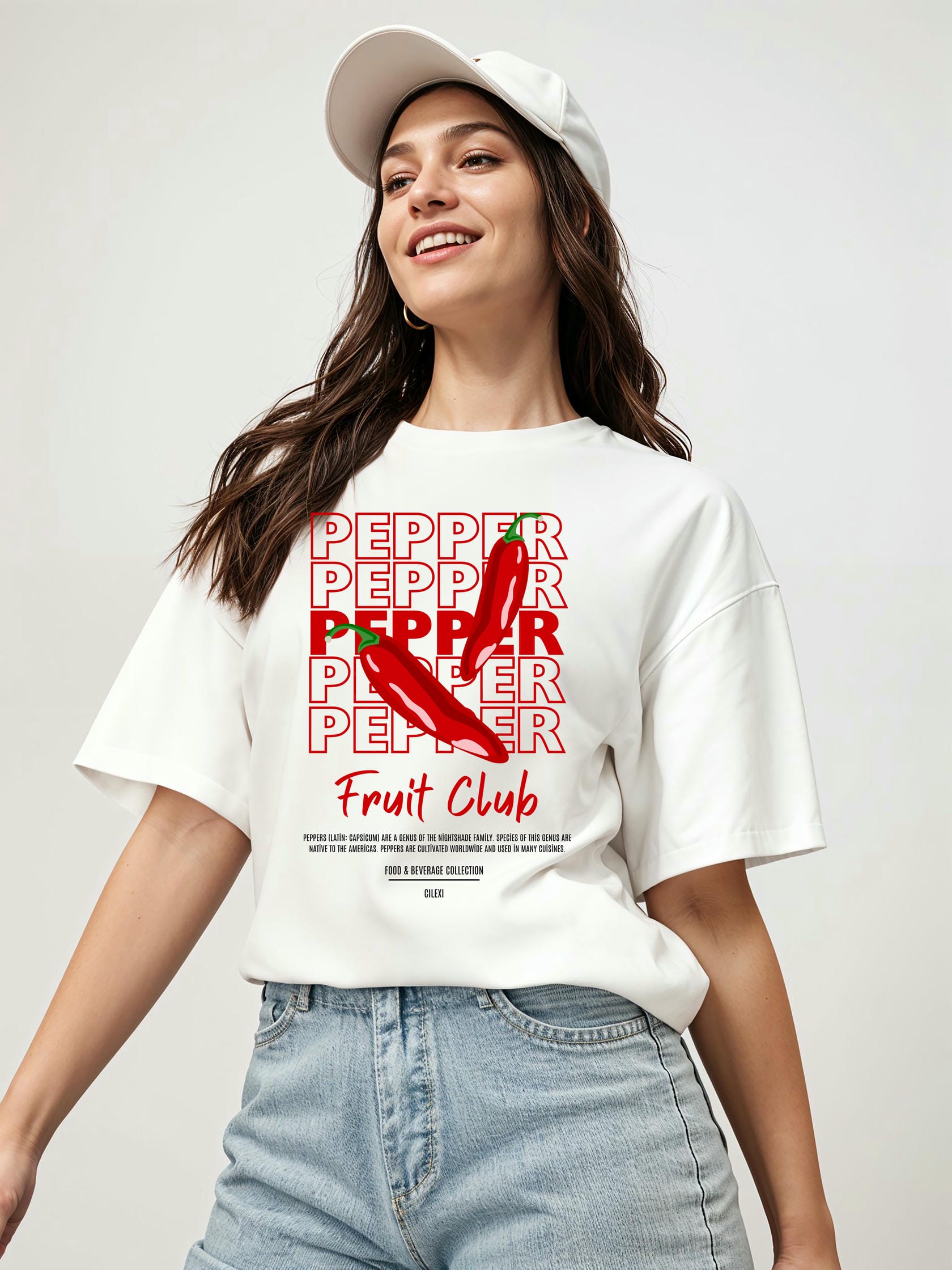 Pepper Ön Baskılı Oversize t-shirt Erkek Kadın Pamuk Bisiklet Yaka tişort