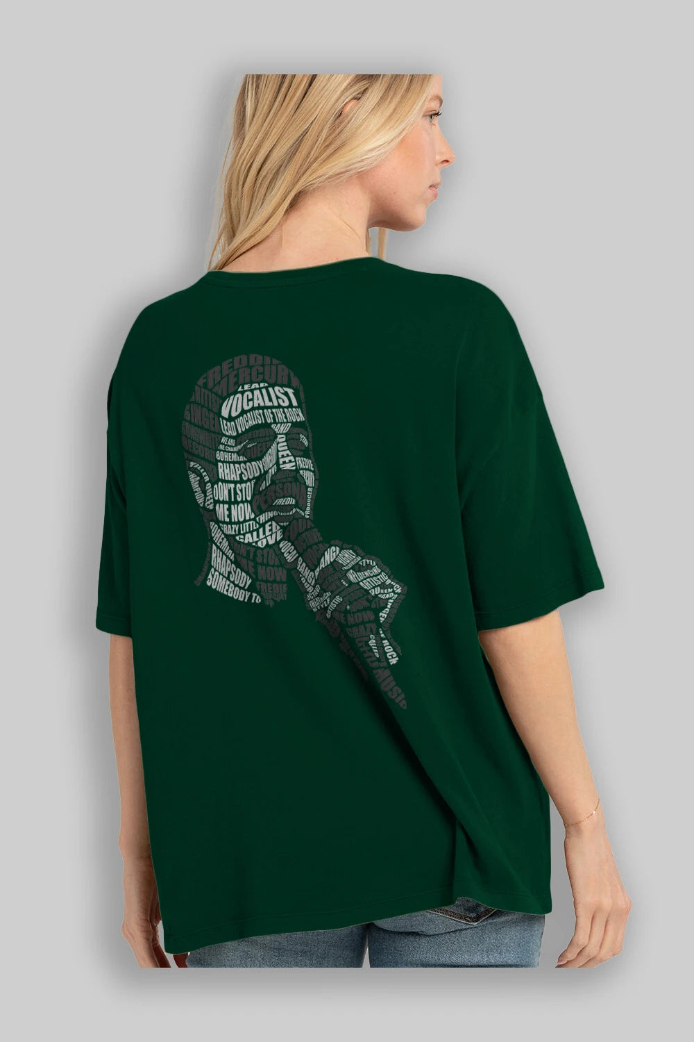 Freddy Mercuri Calligram Arka Baskılı Oversize t-shirt %100 pamuk Erkek Kadın Unisex