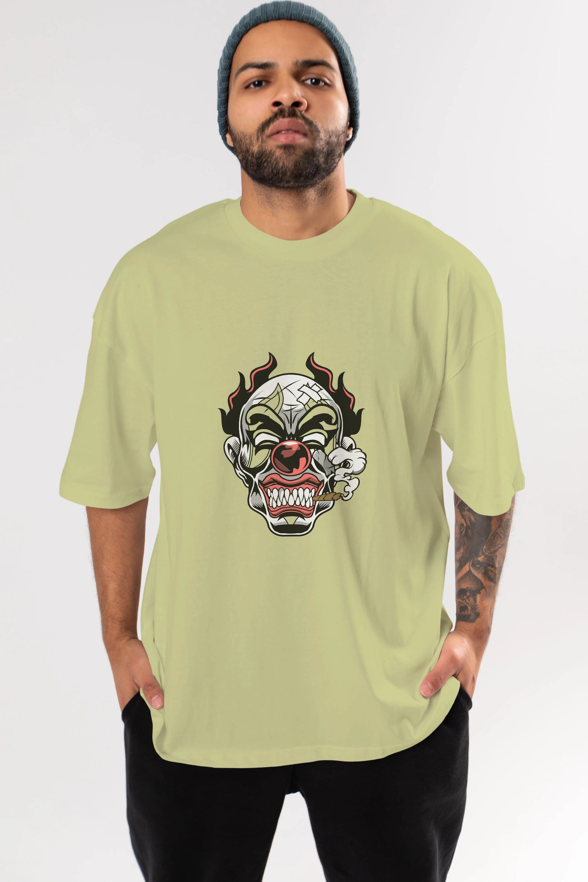 Clown Horror Ön Baskılı Oversize t-shirt Erkek Kadın Unisex %100 Pamuk tişort