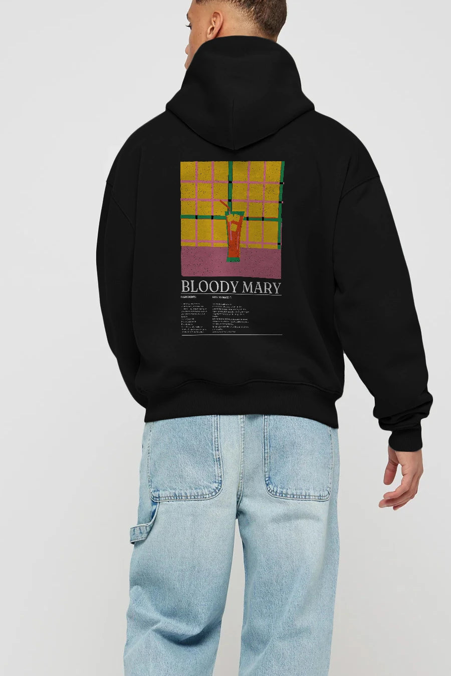 Bloody Mary Kokteyl Arka Baskılı Hoodie Oversize Kapüşonlu Sweatshirt Erkek Kadın