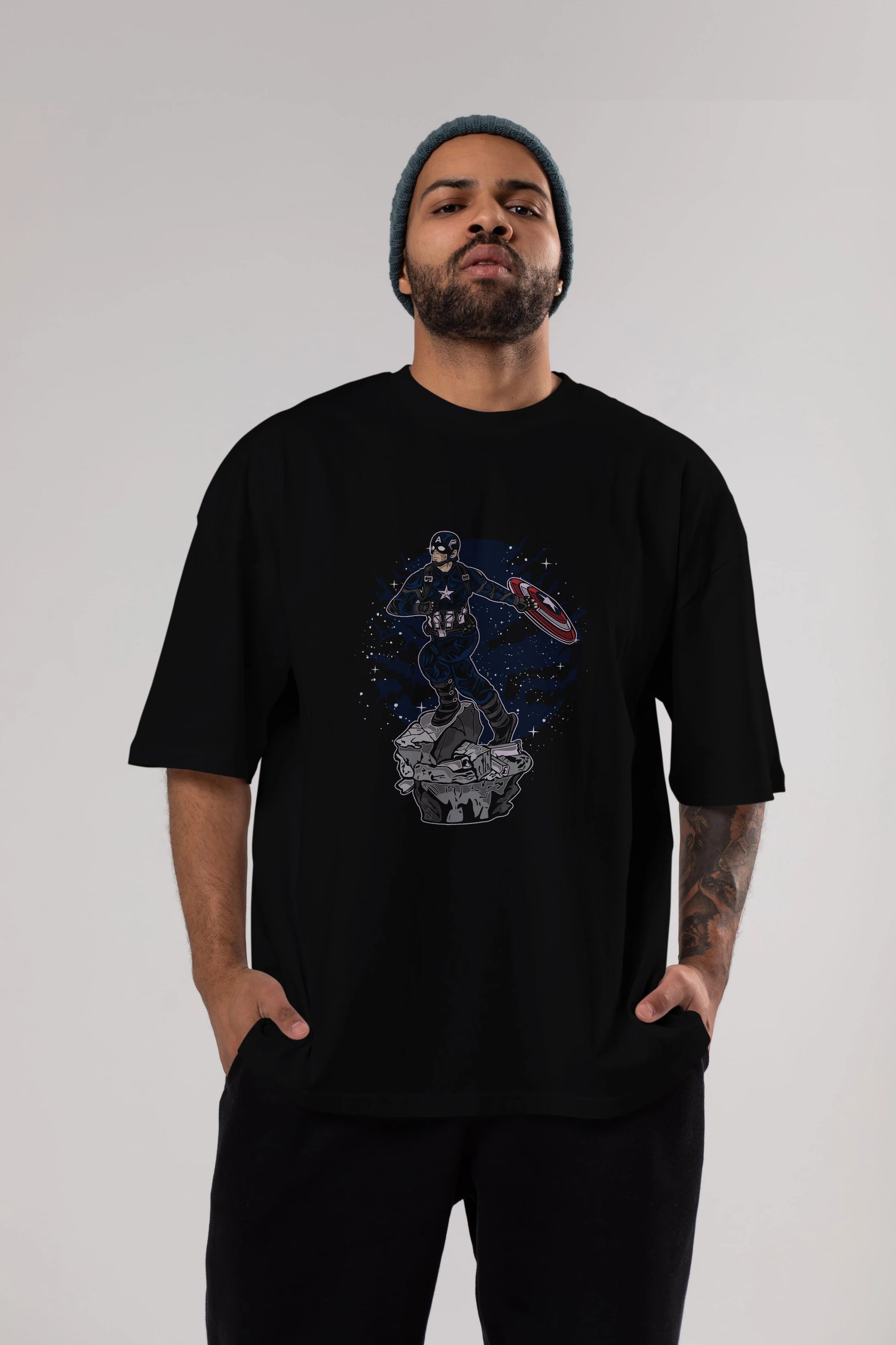CAPTAIN AMERICA Ön Baskılı Oversize t-shirt Erkek Kadın Unisex %100 Pamuk tişort