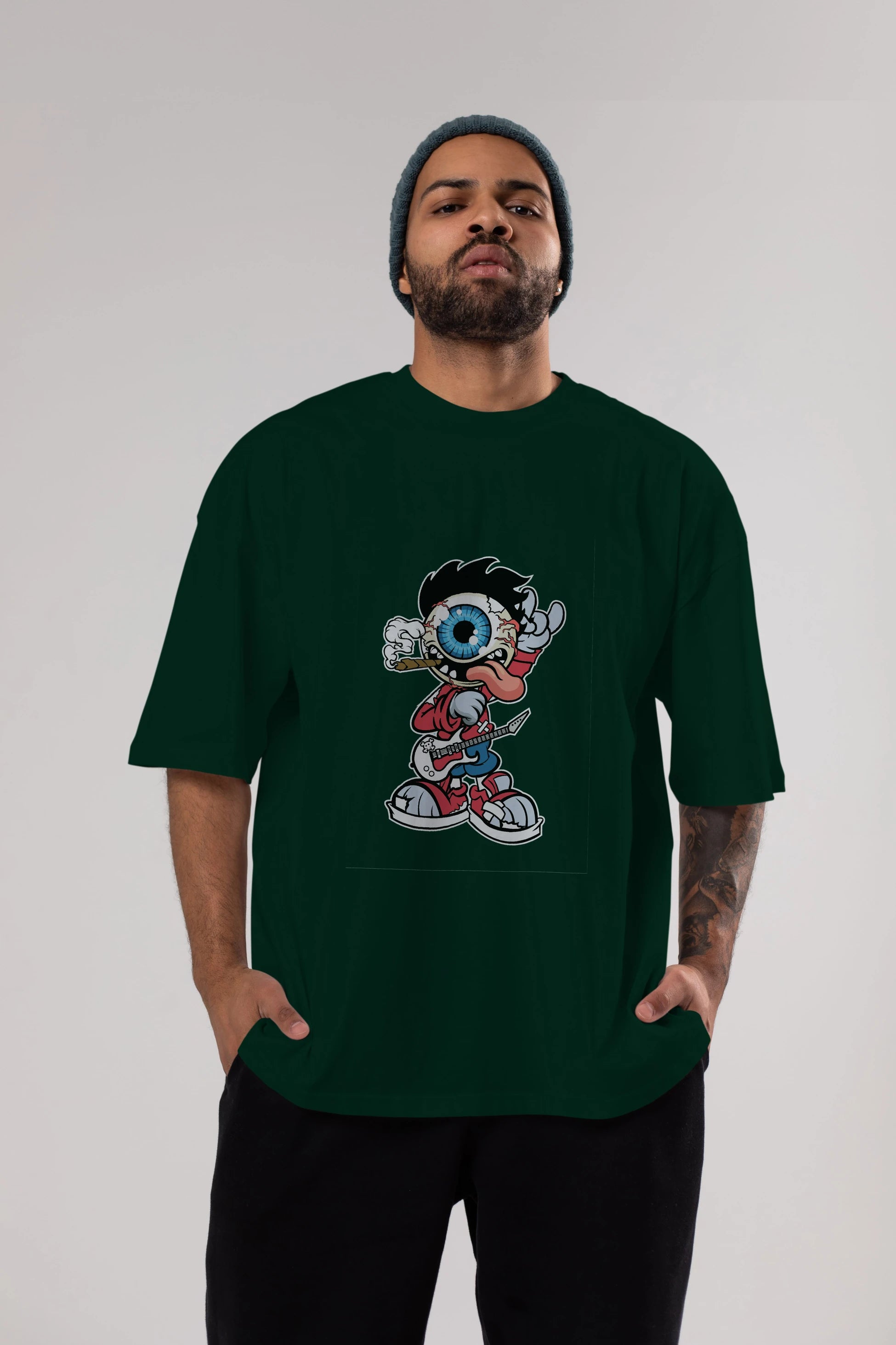 Eyeball Rockstar Ön Baskılı Oversize t-shirt Erkek Kadın Unisex %100 Pamuk tişort
