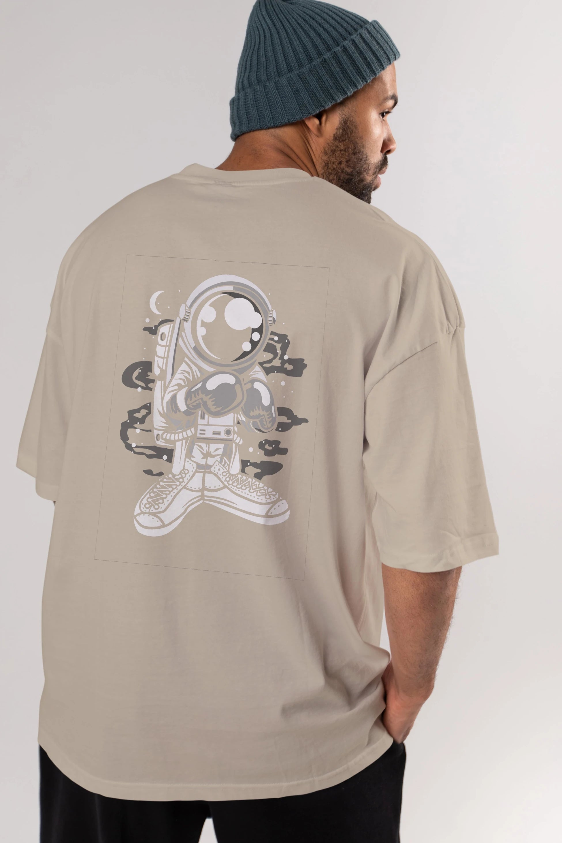 Astronaut Boxer Arka Baskılı Oversize t-shirt Erkek Kadın Unisex