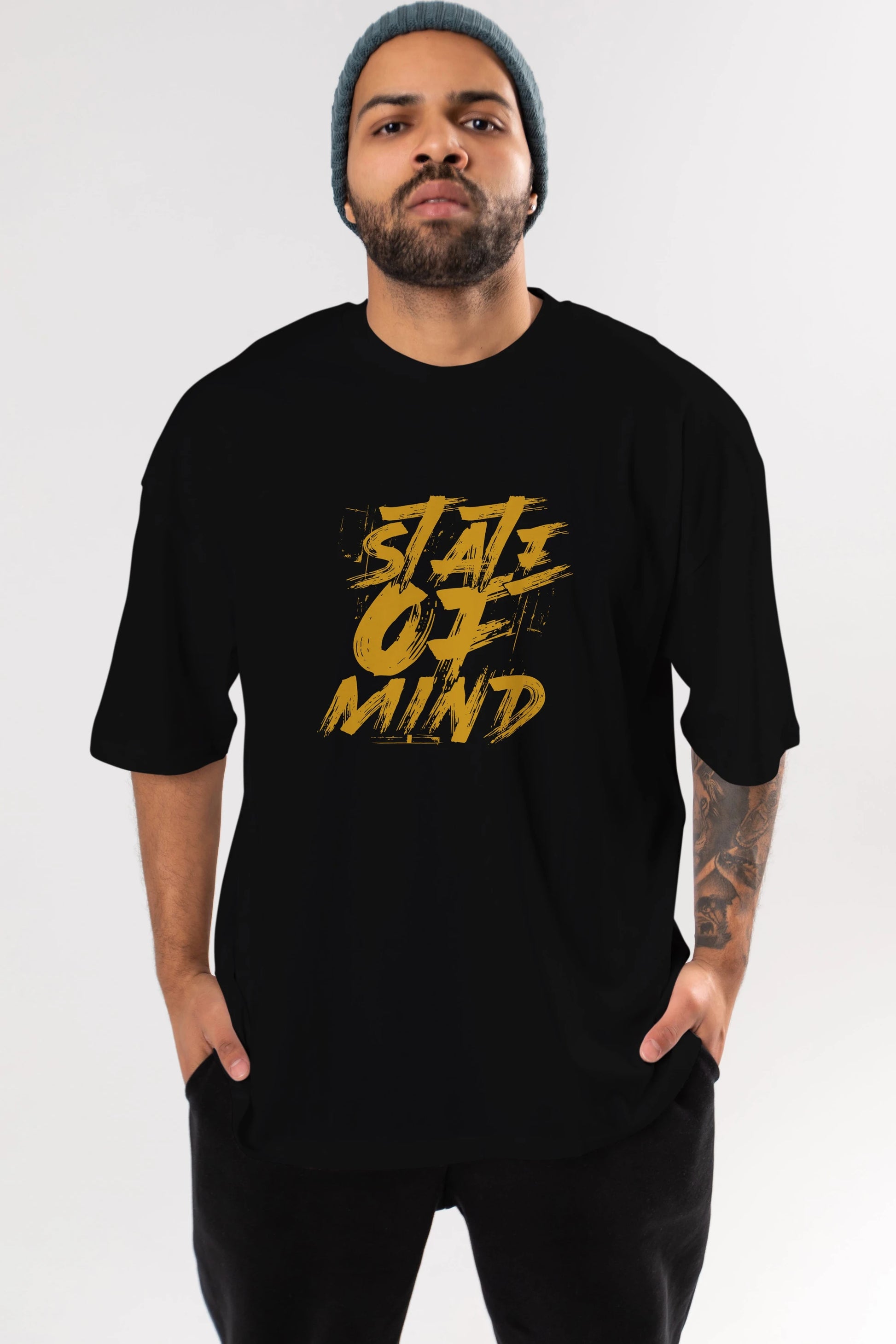 State on Mind Ön Baskılı Oversize t-shirt Erkek Kadın Unisex