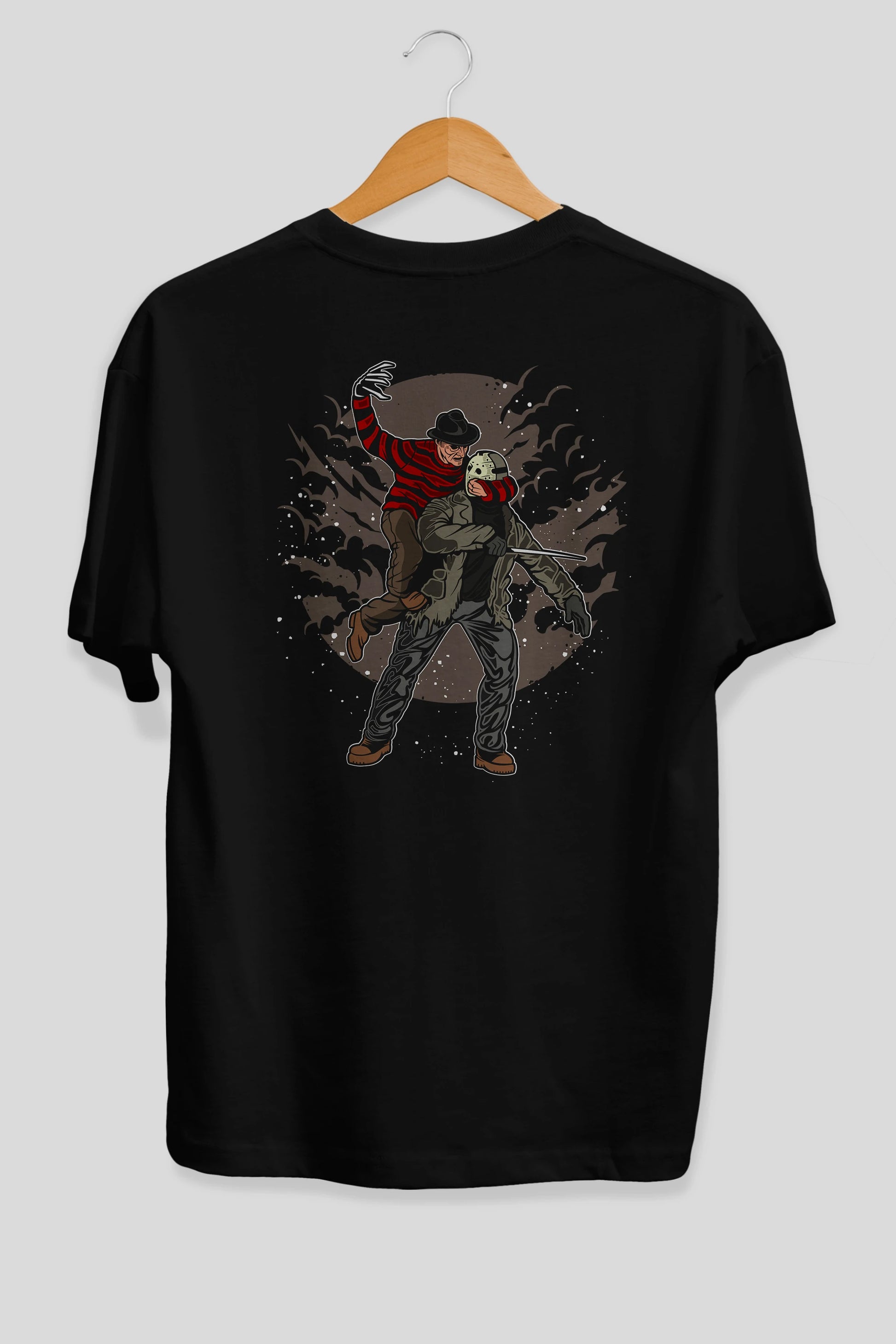 FREDDY VS JASON Arka Baskılı Oversize t-shirt Erkek Kadın Unisex %100 Pamuk