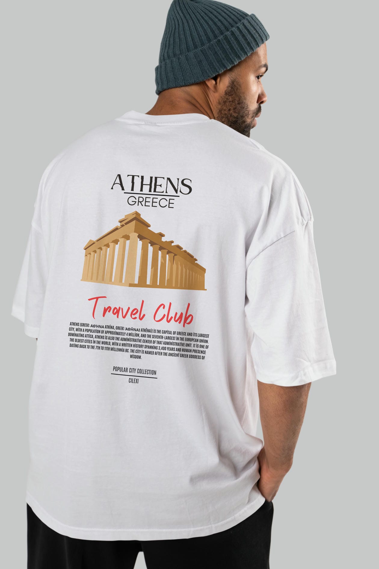 Athens Greece Arka Baskılı Oversize t-shirt Erkek Kadın Pamuk Bisiklet Yaka tişort