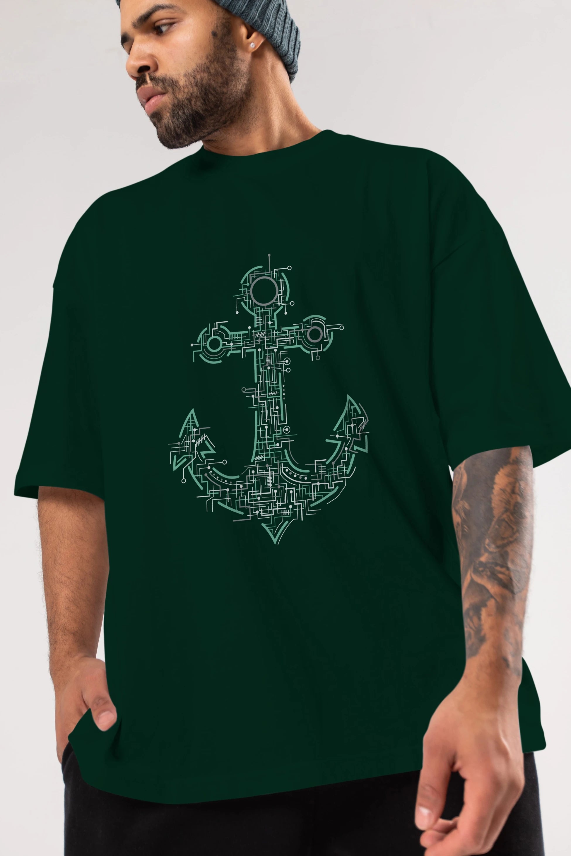 Electric Anchor Ön Baskılı Oversize t-shirt %100 pamuk Erkek Kadın Unisex