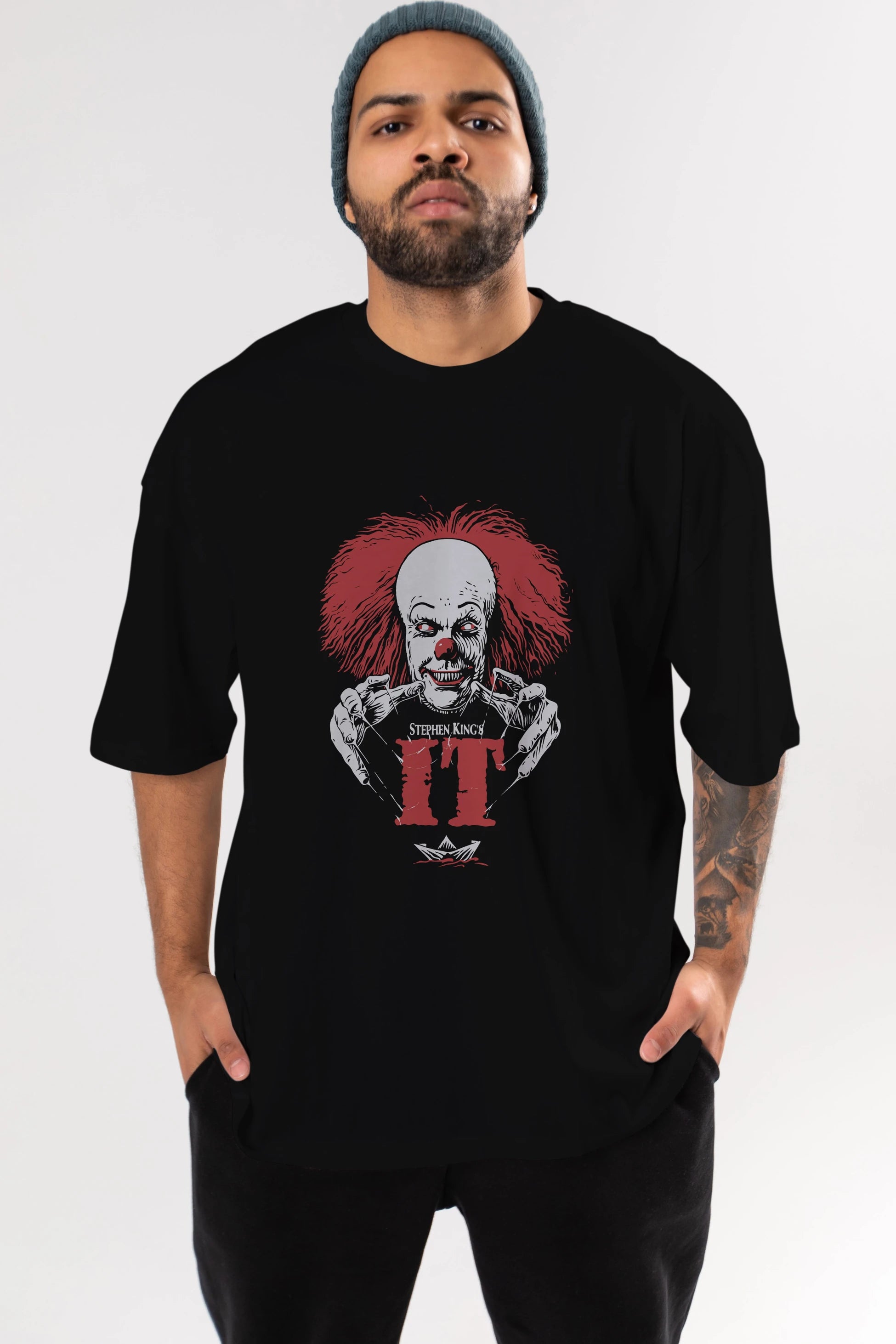 it Ön Baskılı Oversize t-shirt Erkek Kadın Unisex %100 Pamuk Bisiklet Yaka tişort