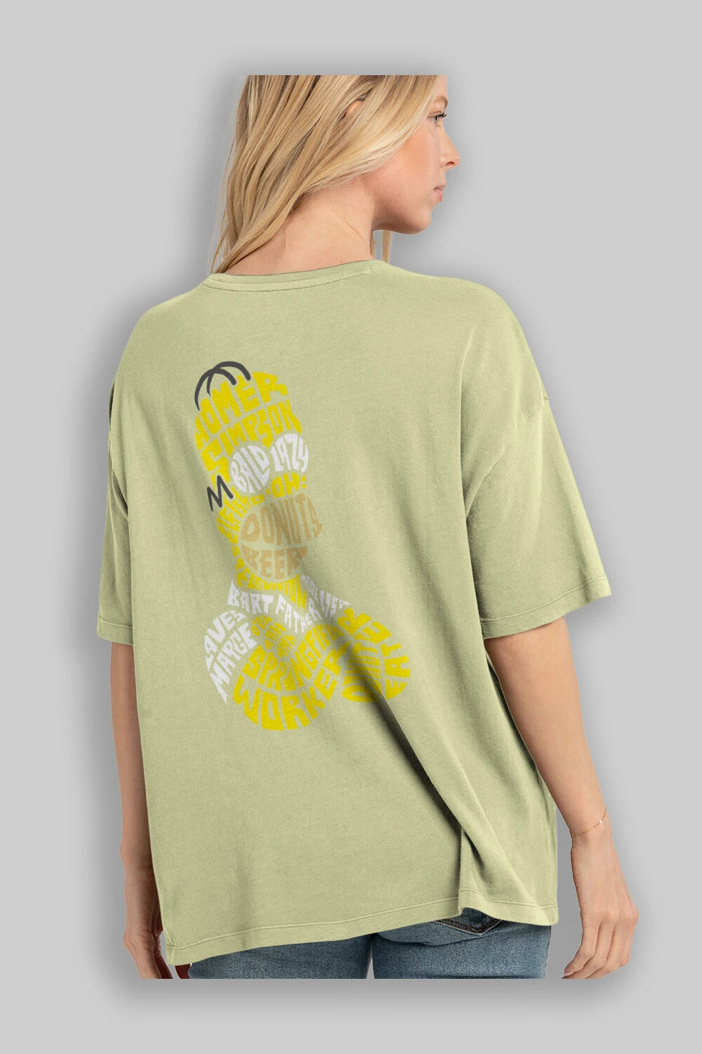 Homer Simpson Arka Baskılı Oversize t-shirt %100 pamuk Erkek Kadın Unisex