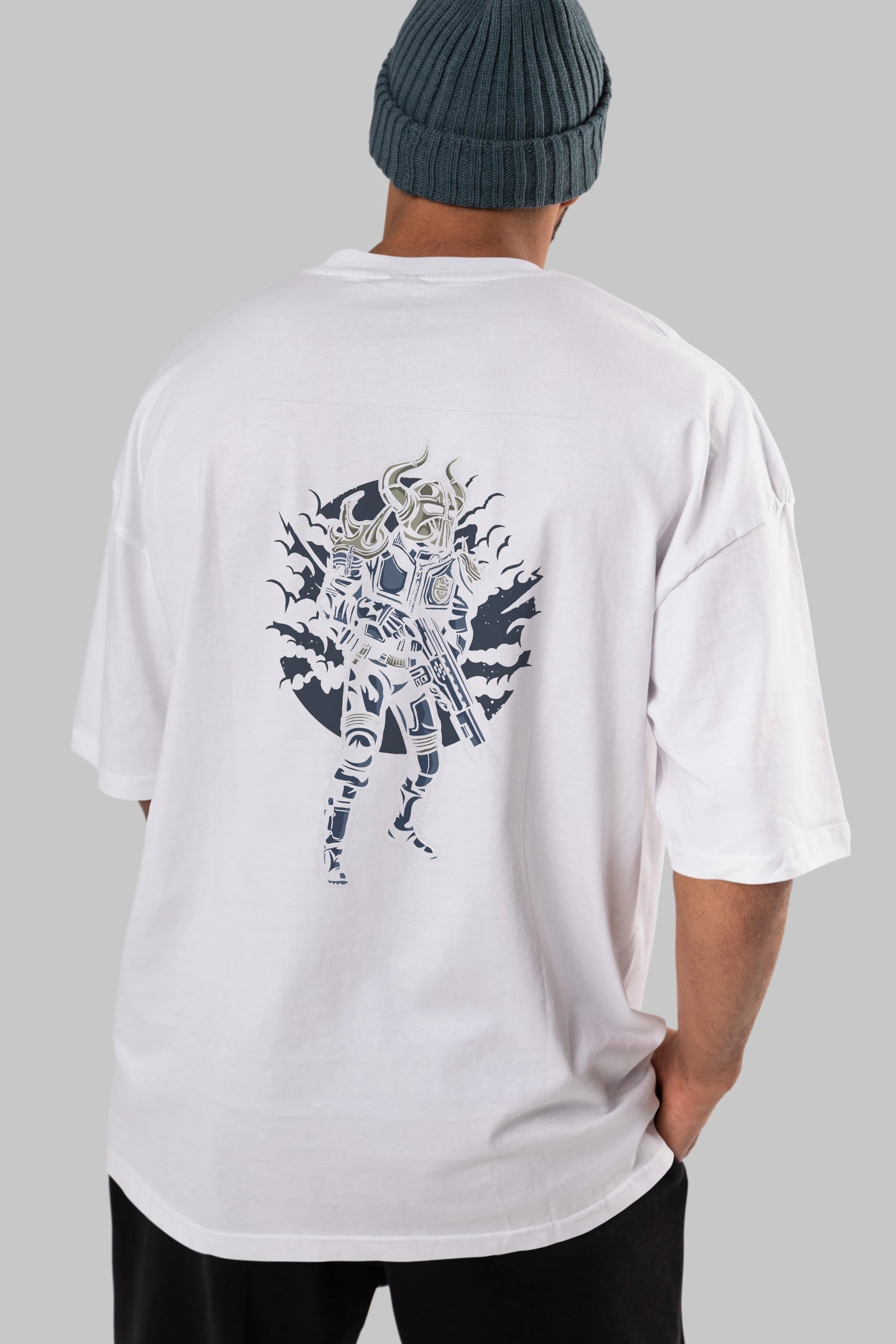 Viking Soldier Arka Baskılı Oversize t-shirt Erkek Kadın Unisex %100 Pamuk