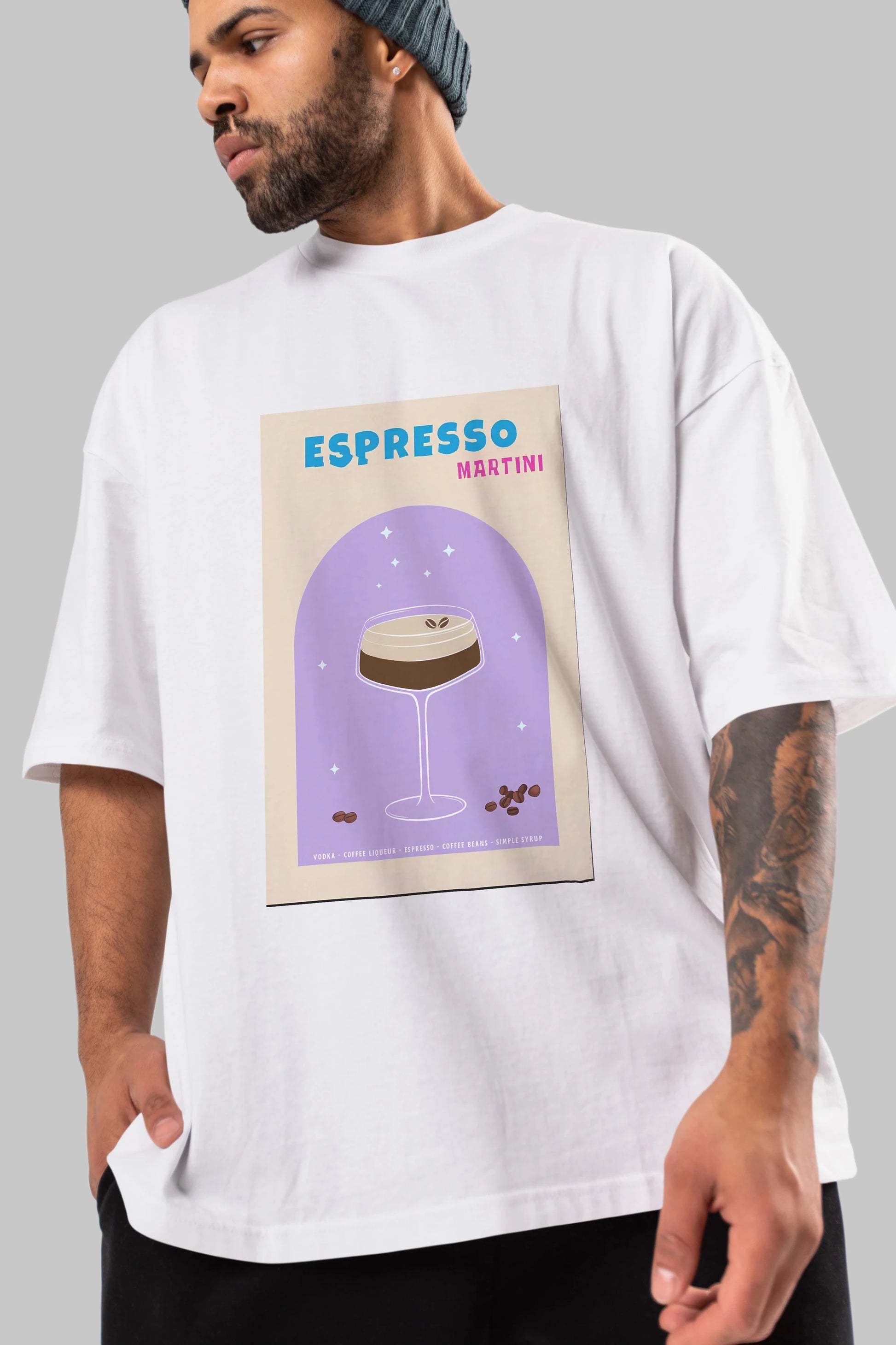 Espresso Martini 5 Ön Baskılı Oversize t-shirt Erkek Kadın Unisex %100 Pamuk Bisiklet Yaka tişort