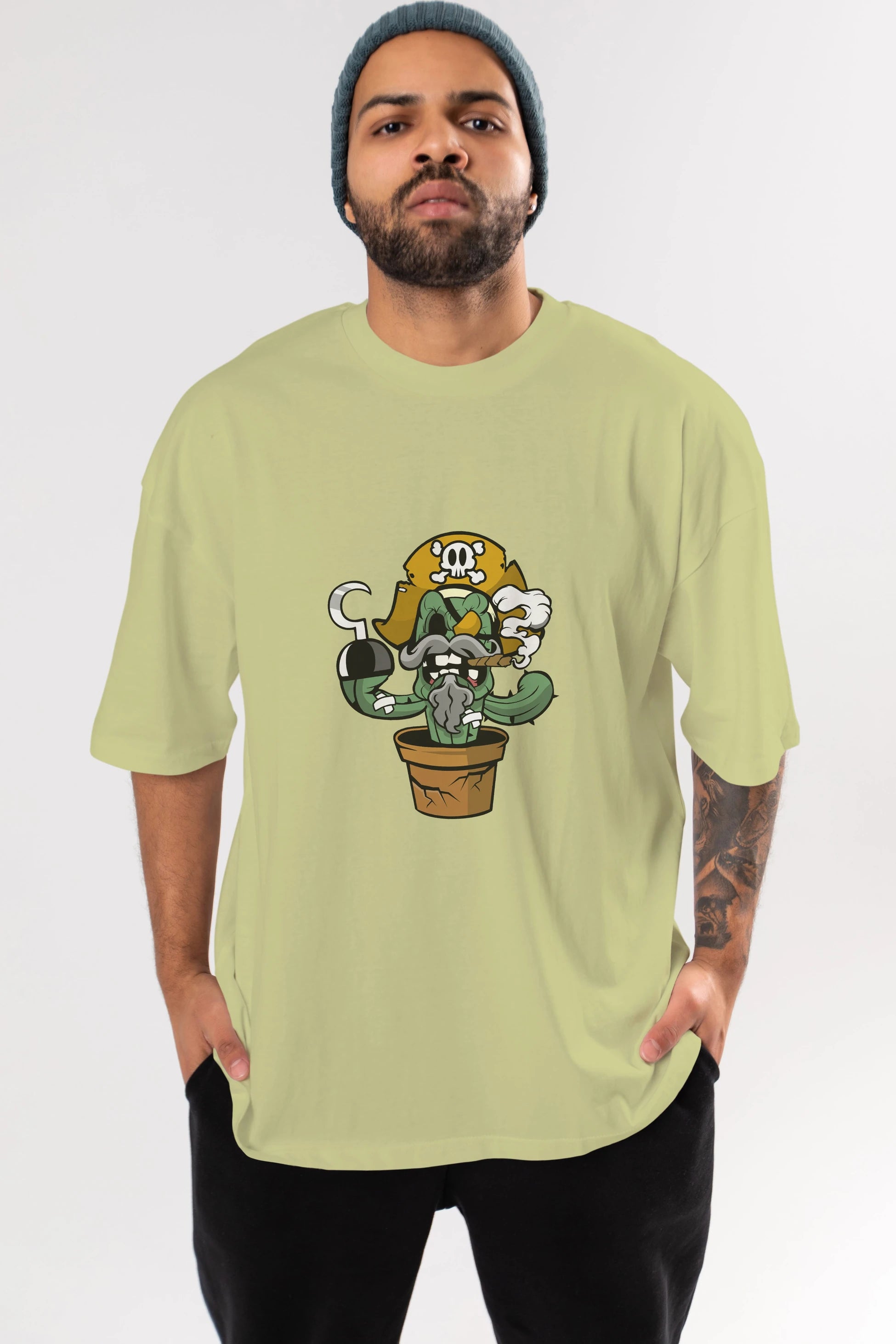 Pirate Cactus Ön Baskılı Oversize t-shirt Erkek Kadın Unisex %100 Pamuk tişort