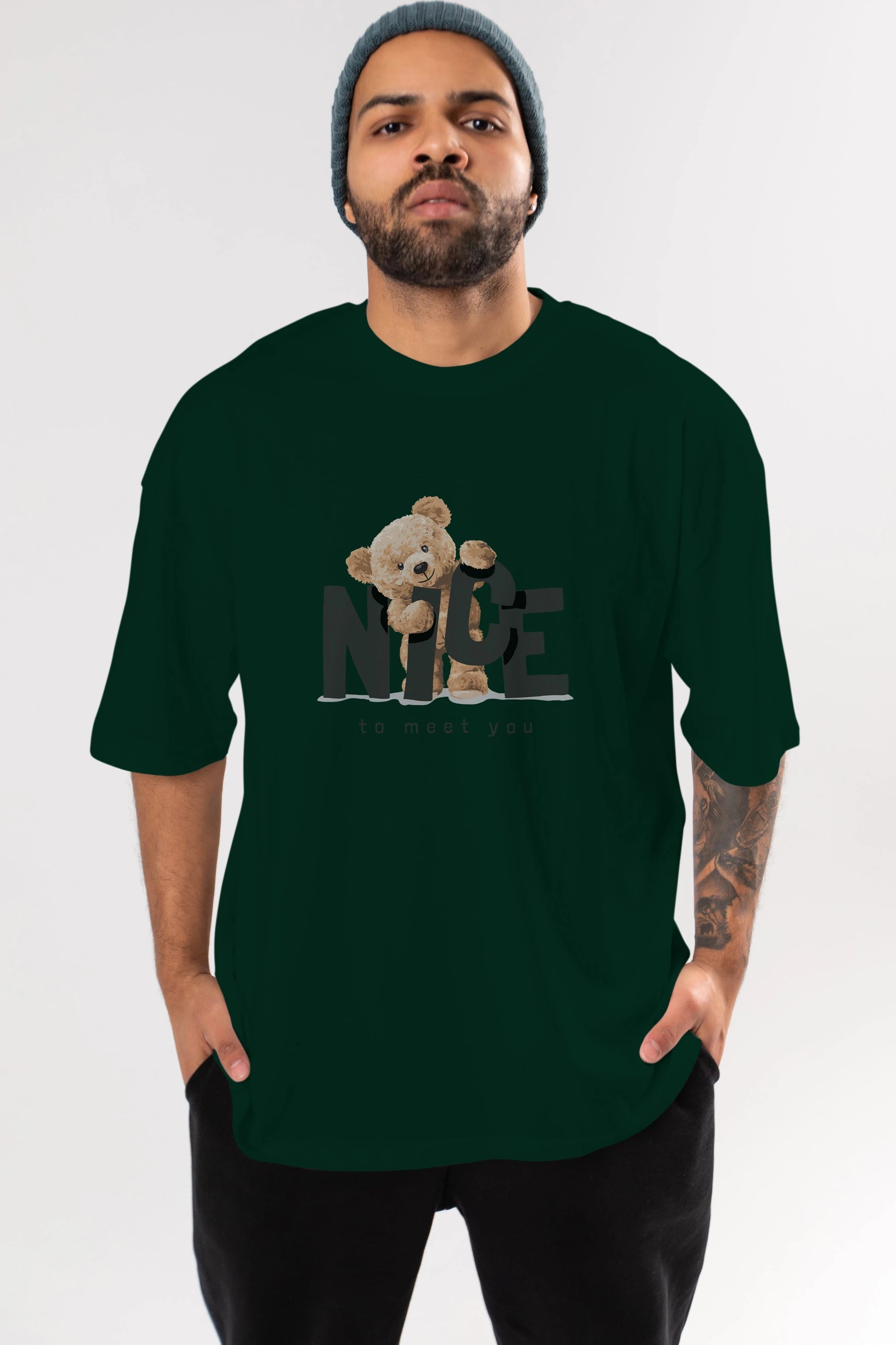 Teddy Nıce To Meet You Ön Baskılı Oversize t-shirt Erkek Kadın Unisex %100 Pamuk
