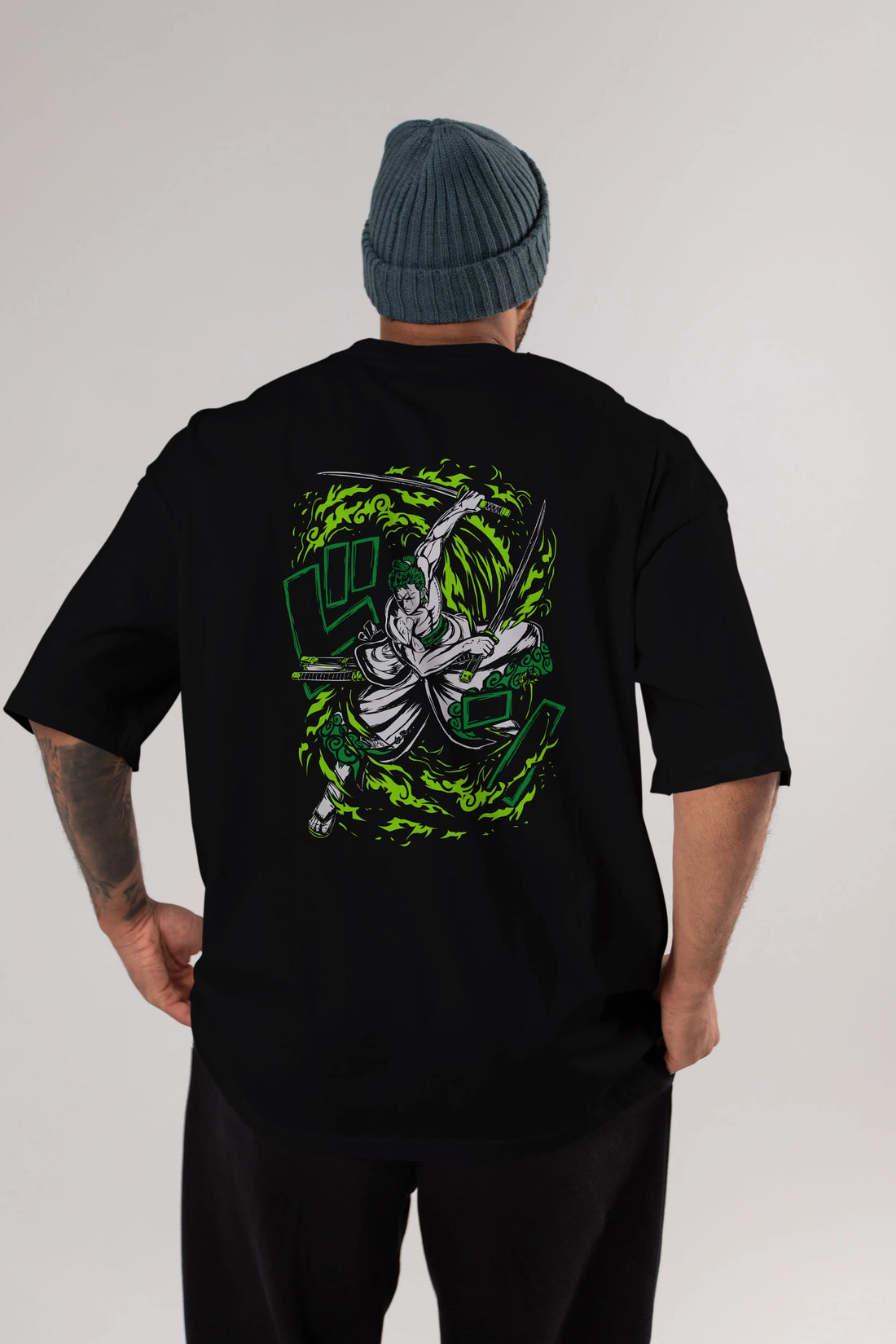 ZORO-ONE PIECE (2) Anime Arka Baskılı Oversize t-shirt Erkek Kadın Unisex