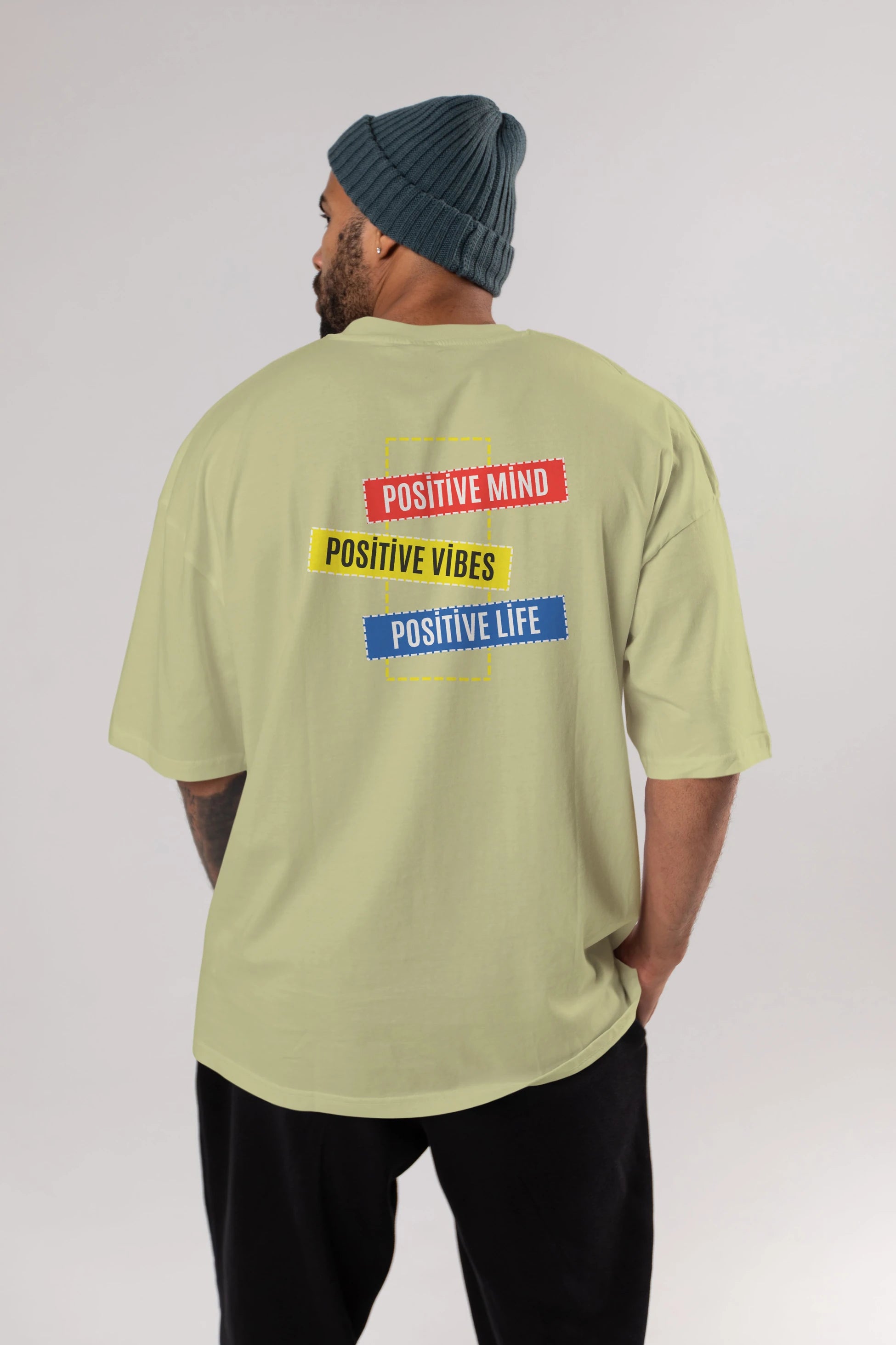 Positive Mind Vibes Lifes Arka Baskılı Oversize t-shirt Erkek Kadın Unisex