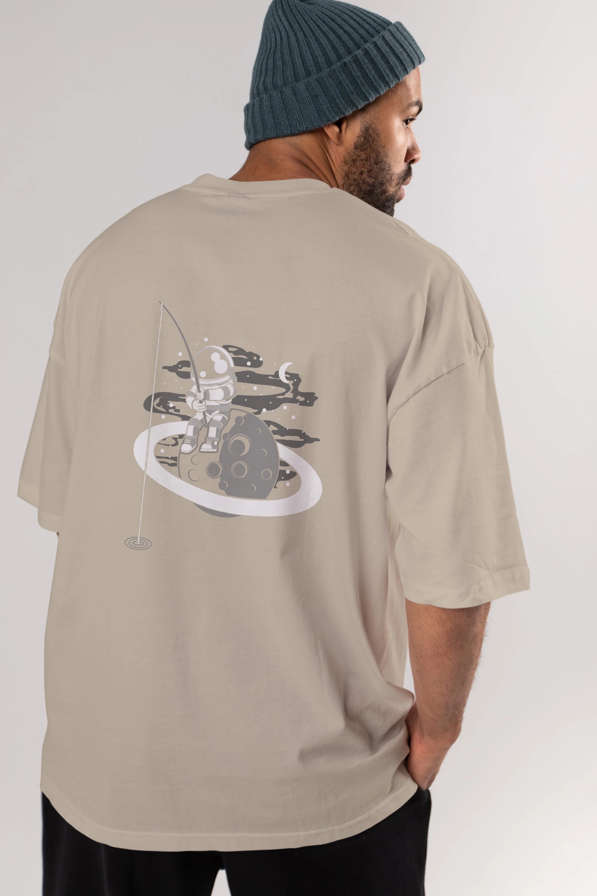 Astronaut  Fishing Arka Baskılı Oversize t-shirt Erkek Kadın Unisex